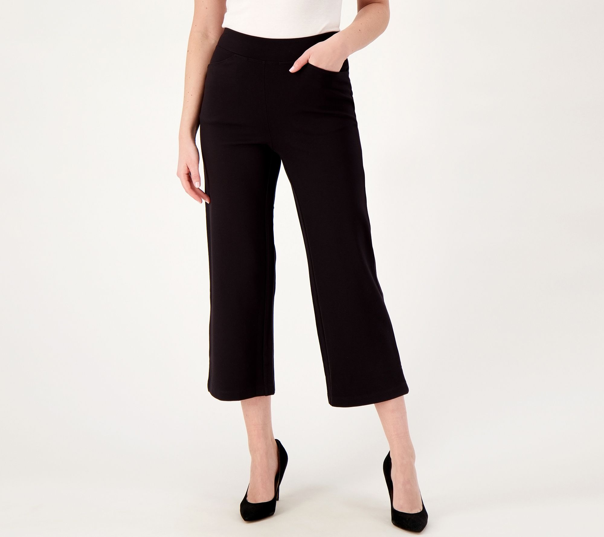 "As Is" Belle by Kim Gravel Petite Ponte Wide Leg Crop Pant
