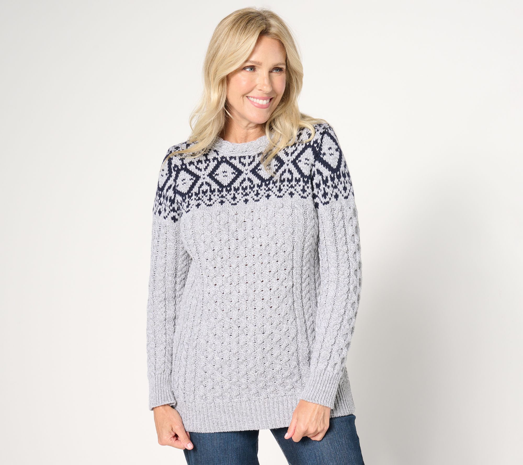 Aran Craft Merino Wool Jacquard Pullover Sweater