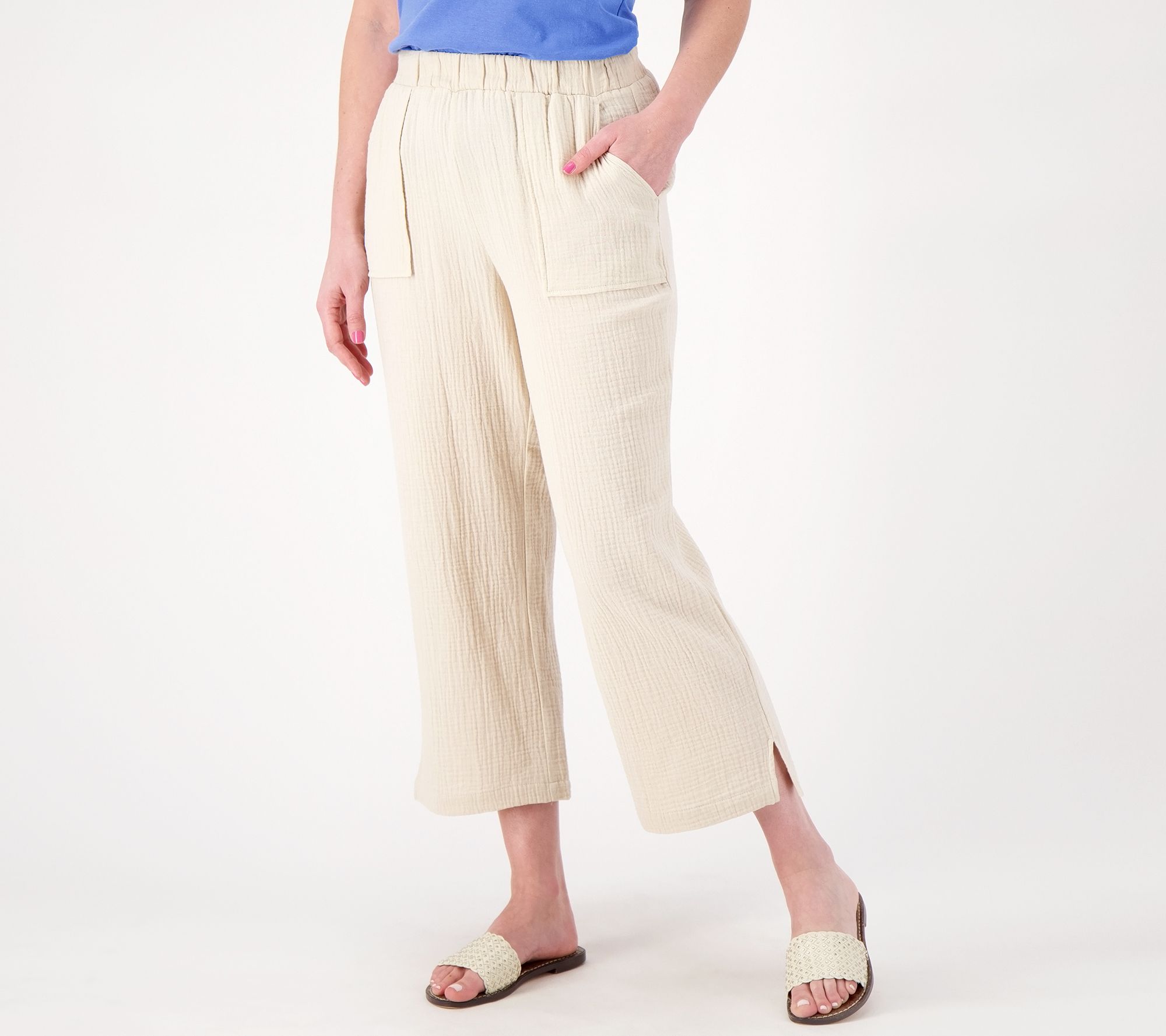 Denim & Co. By the Beach Knit Gauze Cropped Cinch Pant 