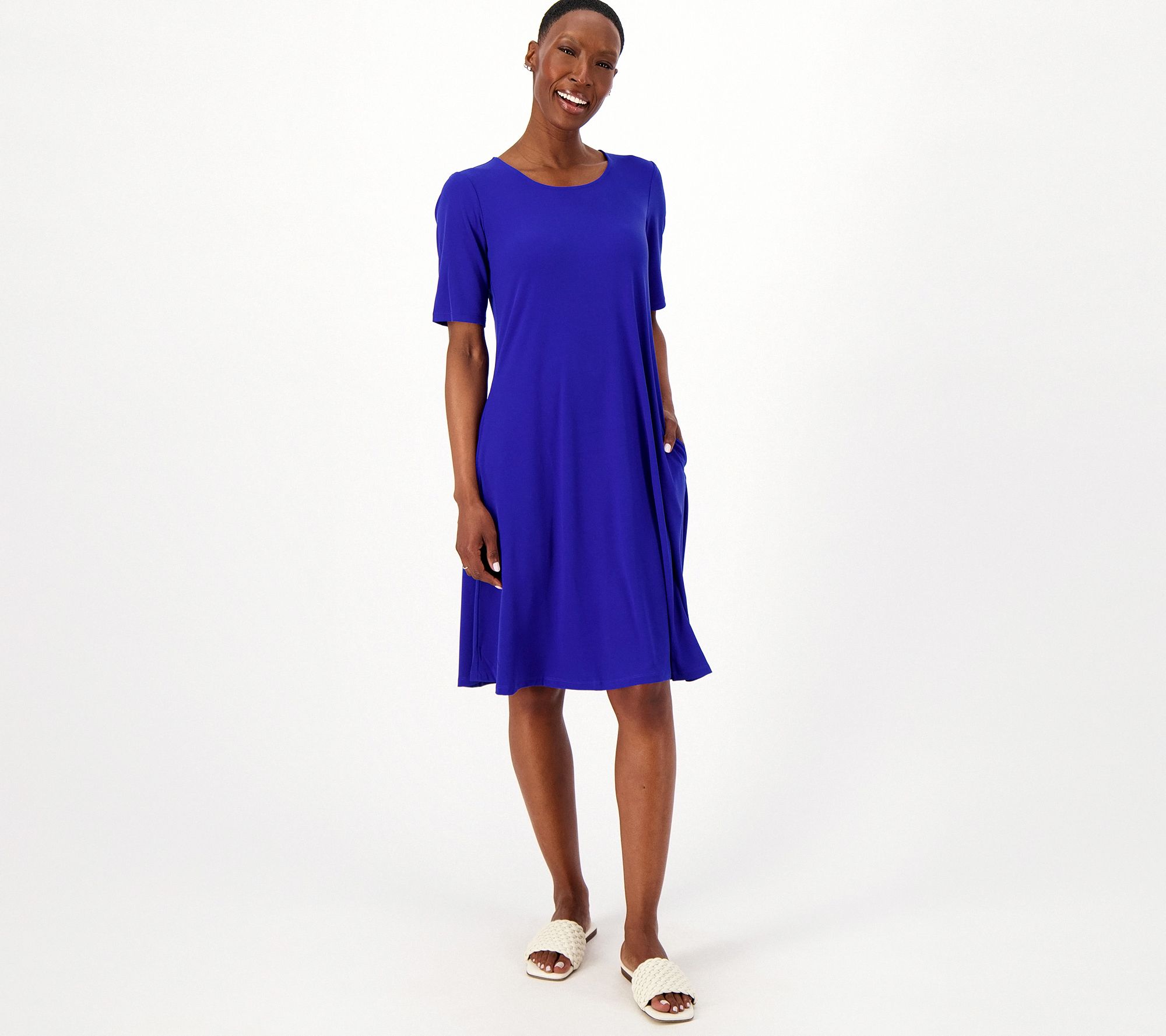 "As Is" Susan Graver Petite Liquid Knit Fit & Flare Dress