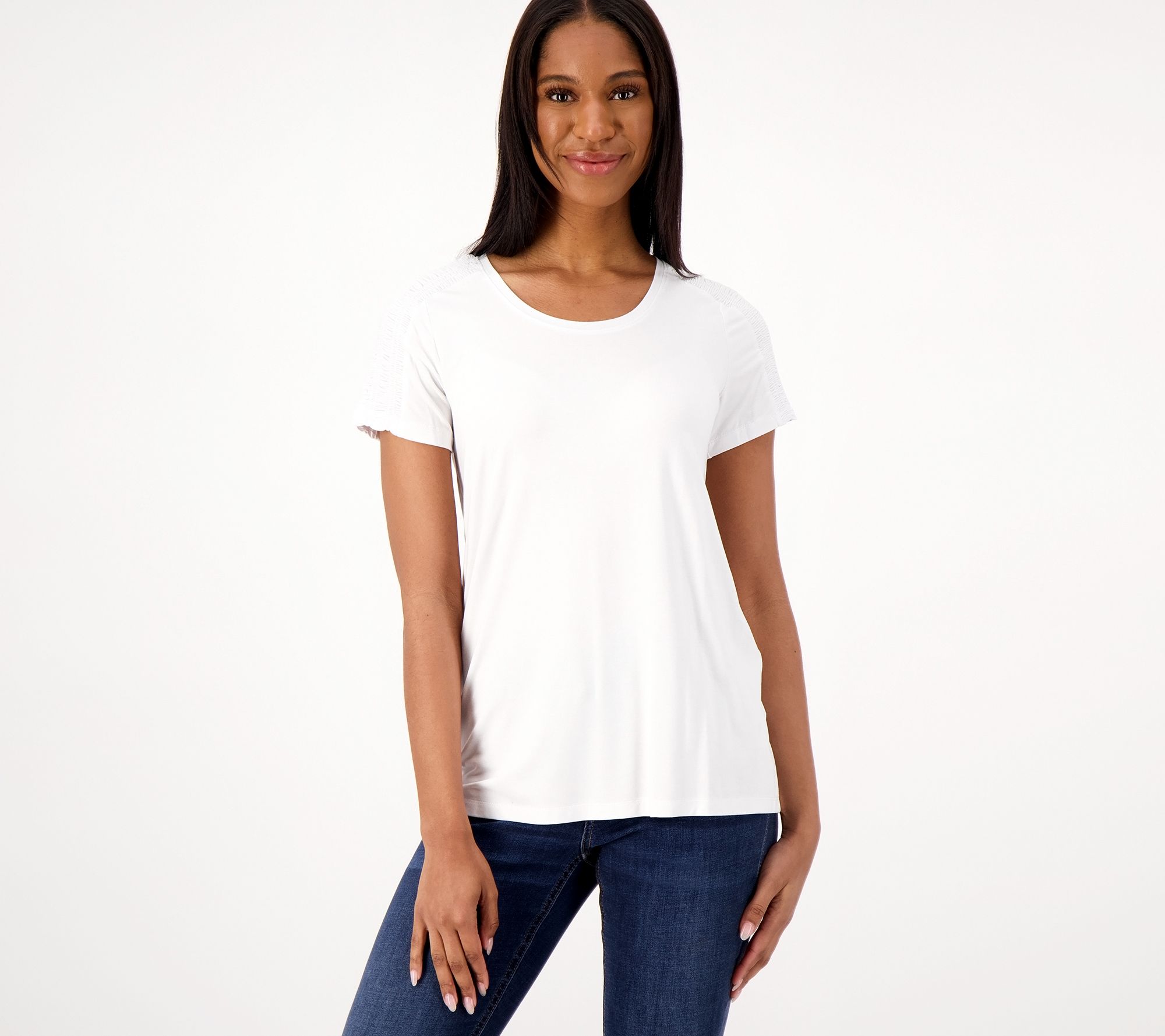 "As Is" Susan Graver Weekend Cool Touch Raglan Ruched Cap-Sleeve Top