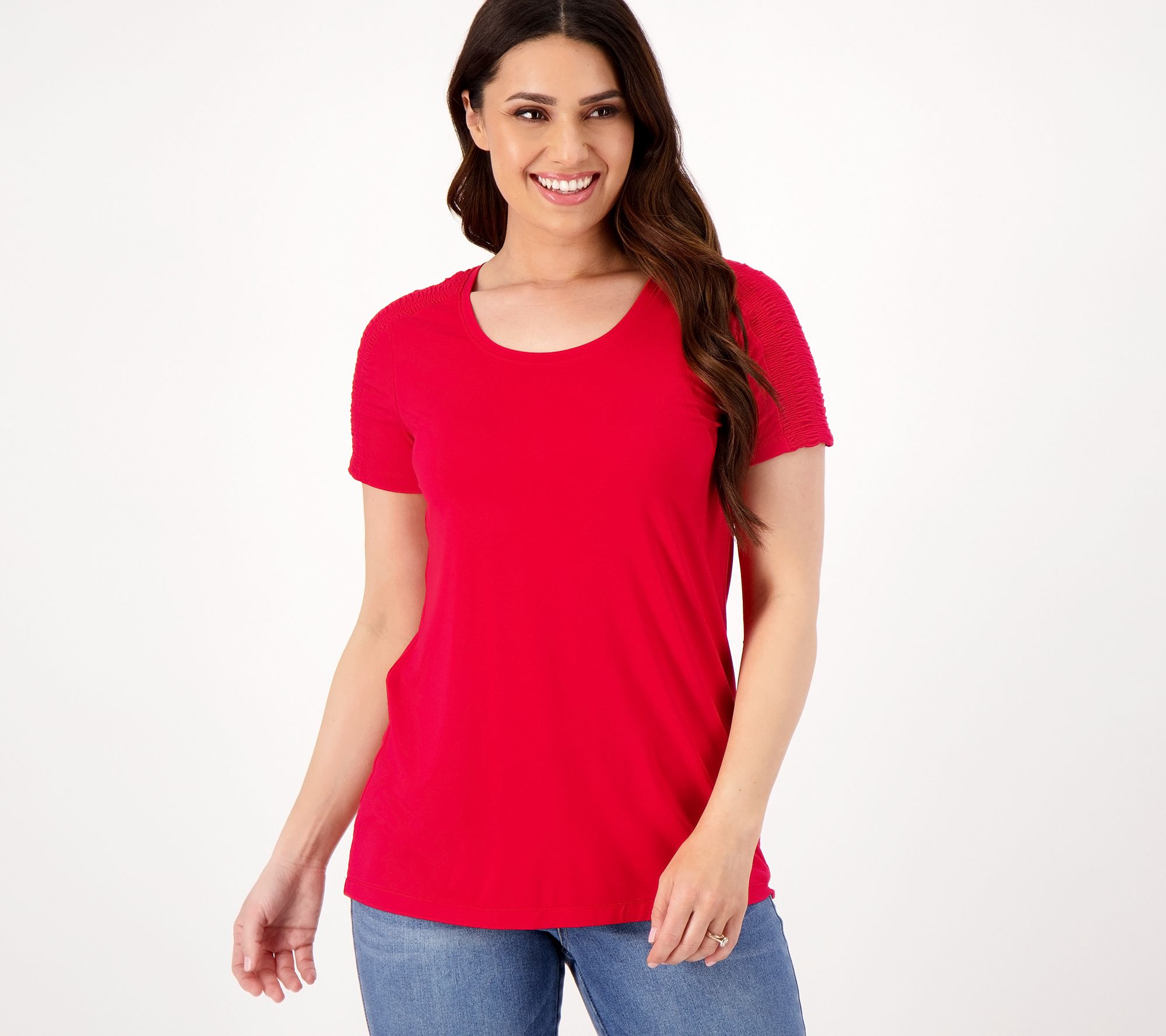 "As Is" Susan Graver Weekend Cool Touch Raglan Ruched Cap-Sleeve Top