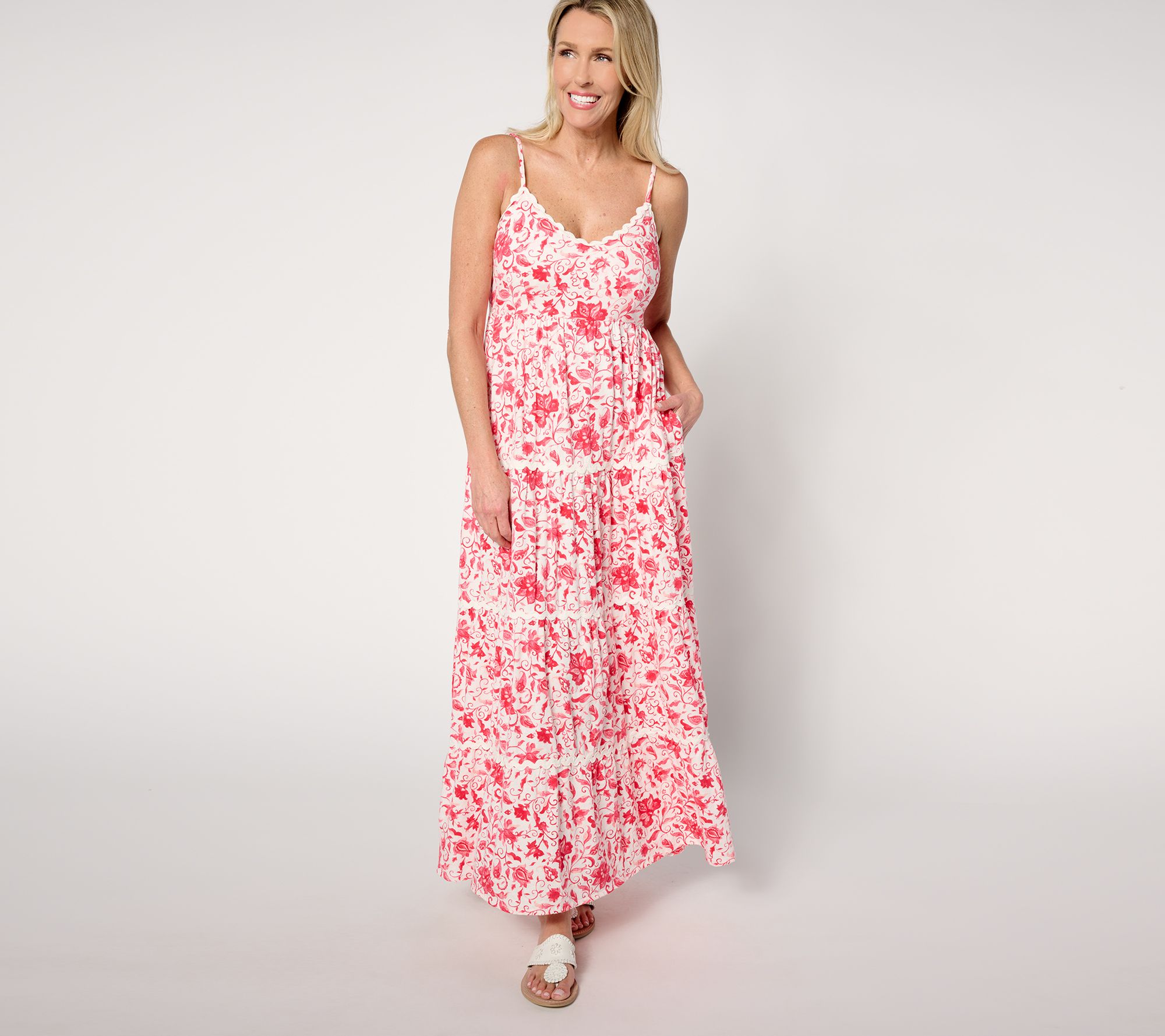 Destination 365 Regular Printed Sleeveless Knit Maxi Dress with Lace Trim