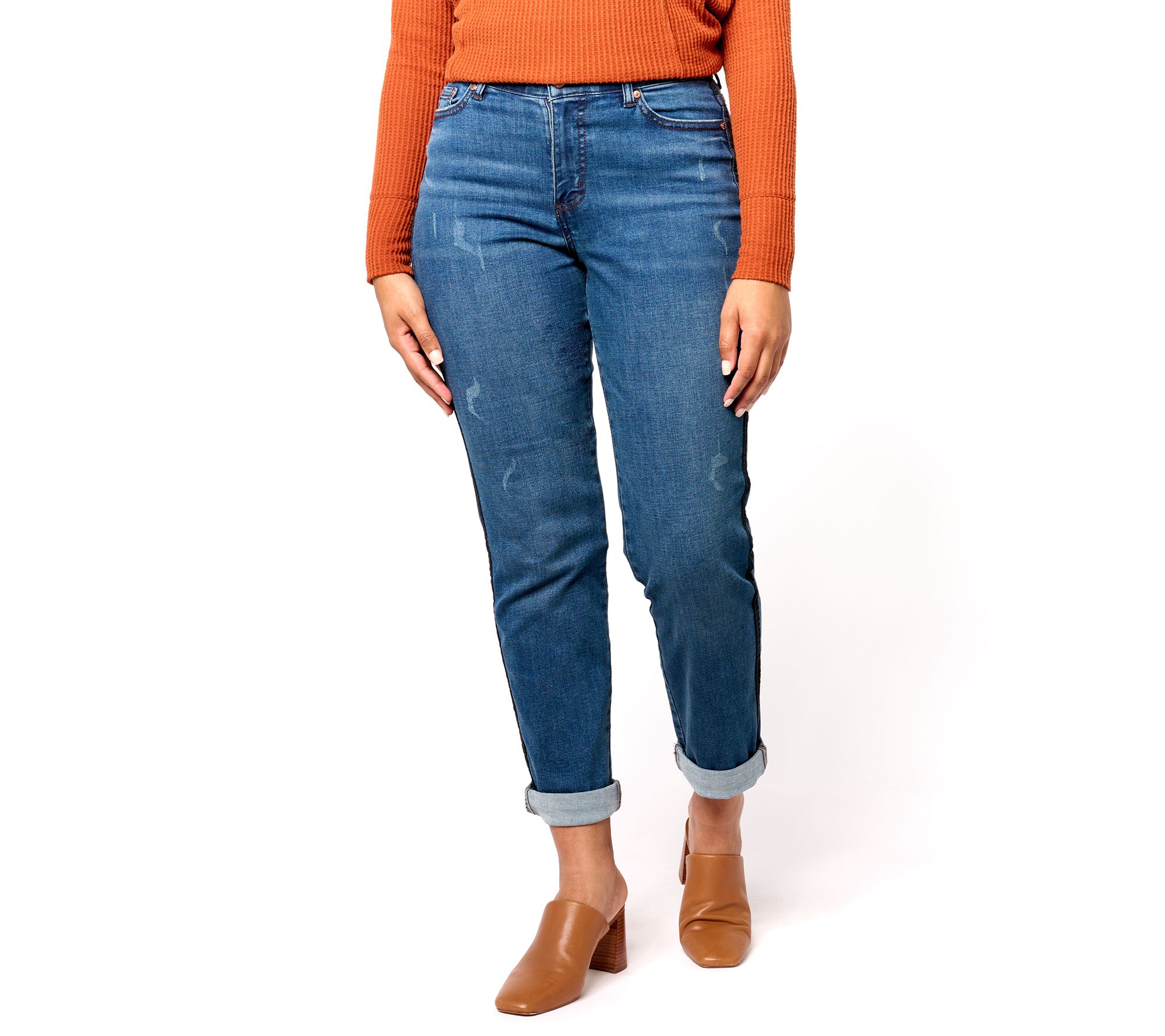 "As Is" Canyon Retreat Girlfriend Jean with Distressed Tuxedo Stripe