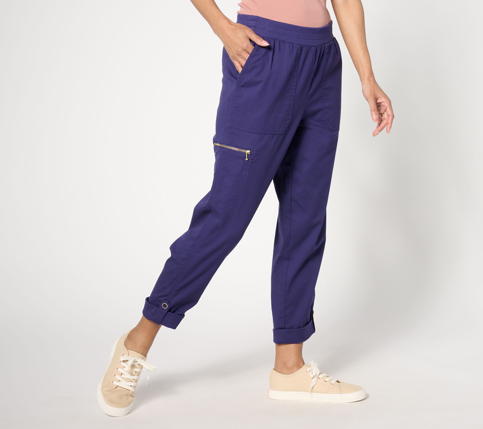 Isaac Mizrahi Live! Tall Brushed Sateen Pull On Pants w/ Roll Cuff