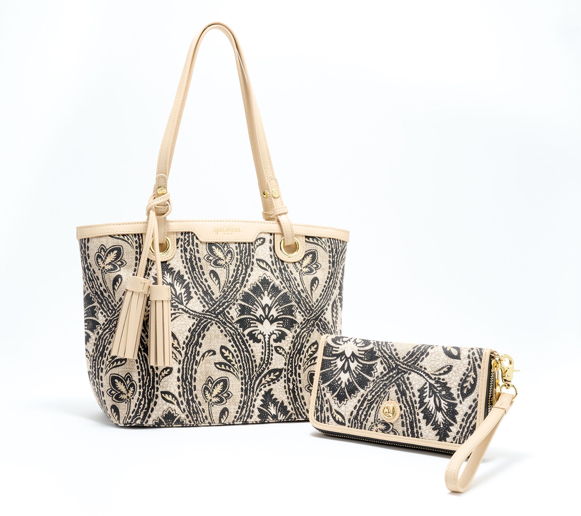 Spartina 449 Signature Linen Island Zip Top Tote with Wristlet Wallet