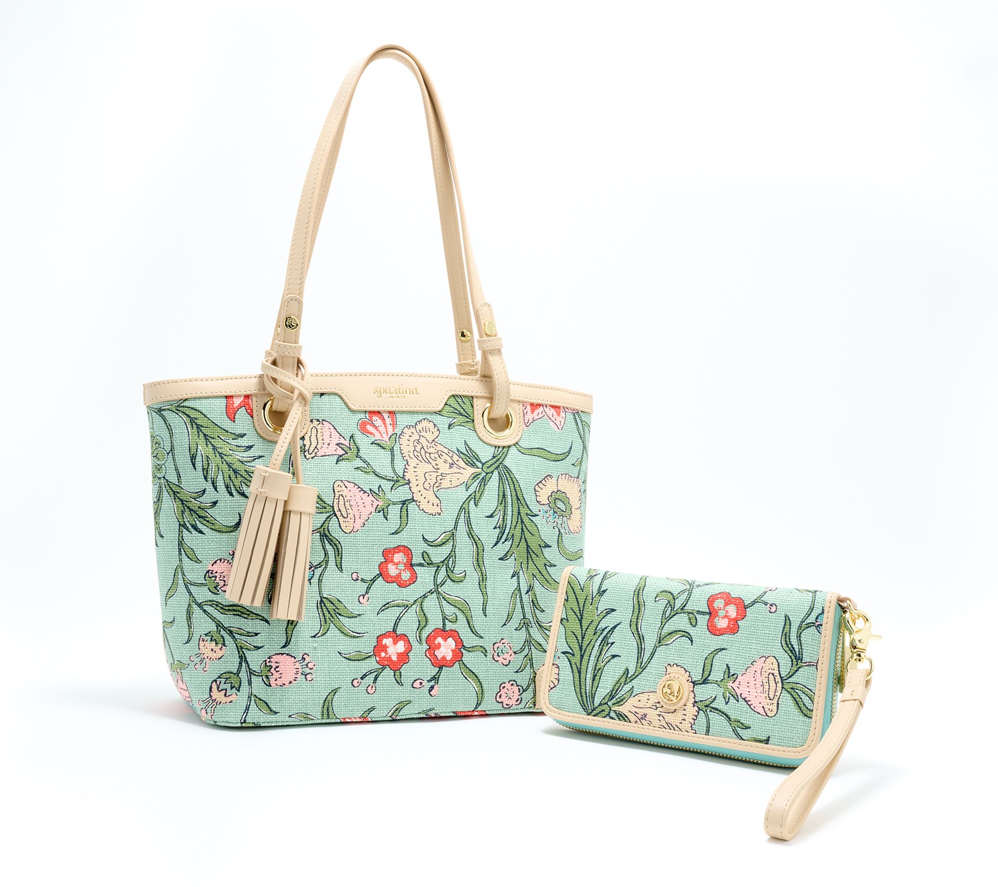 Spartina 449 Signature Linen Island Zip Top Tote with Wristlet Wallet