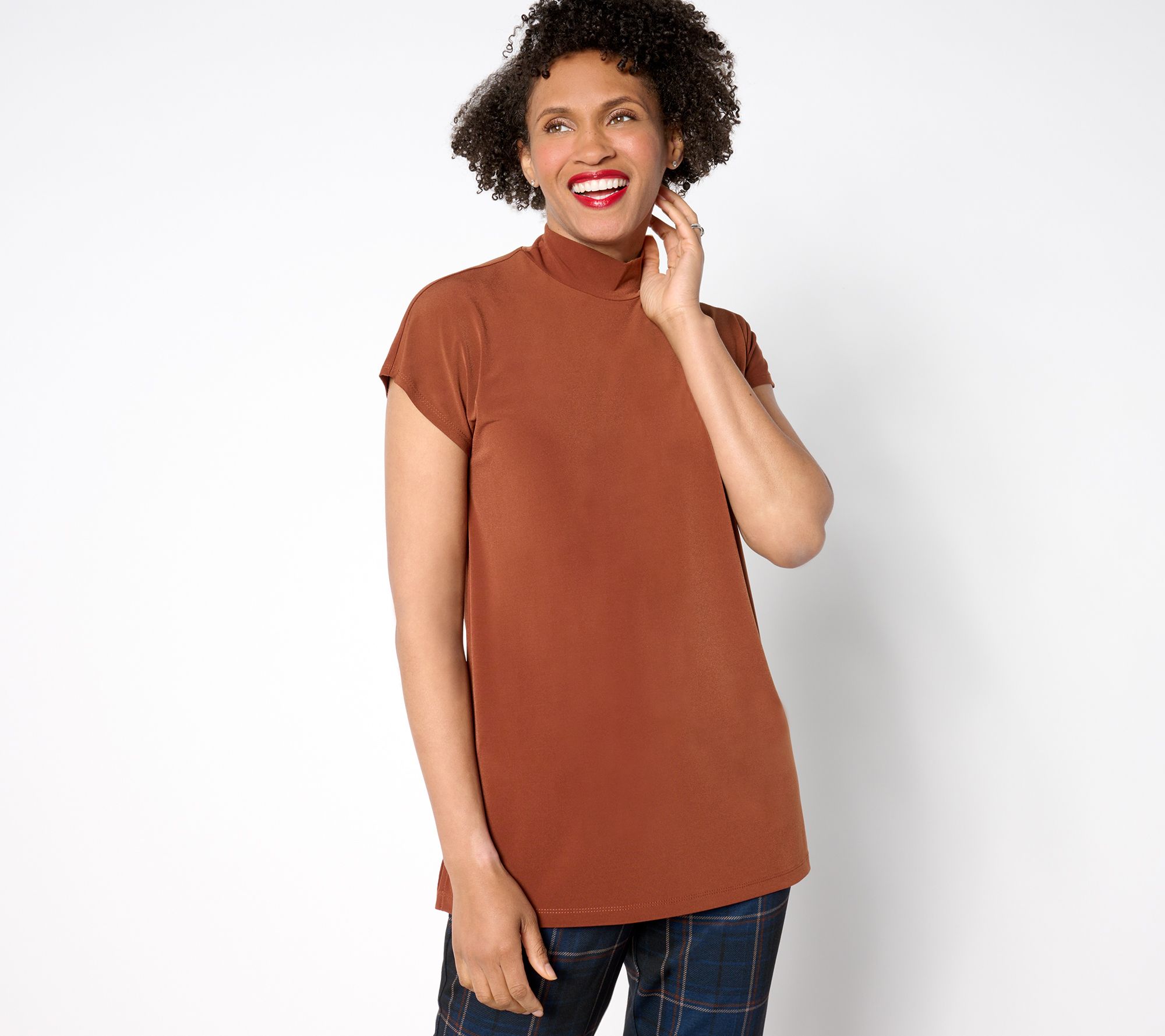 Susan Graver Reg Modern Essentials Liquid Knit Mock-Neck Top