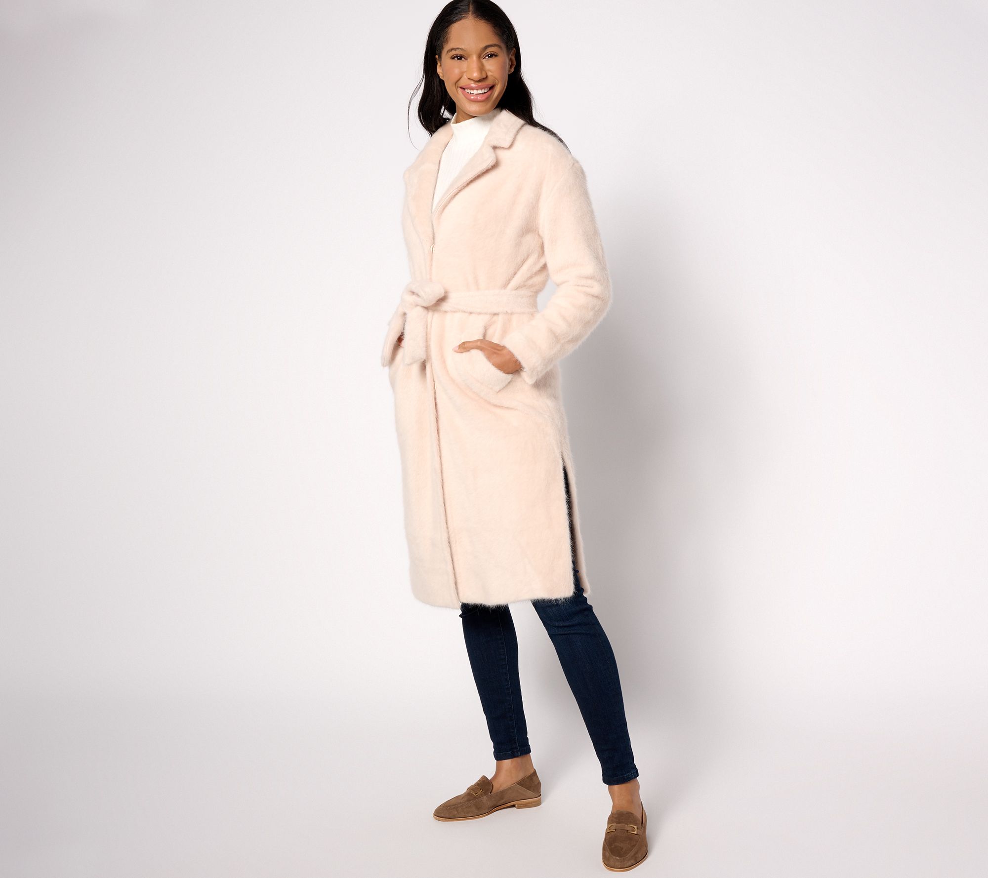 "As Is" Isaac Mizrahi Live! Cozy Wrap Long Coat with Notched Collar