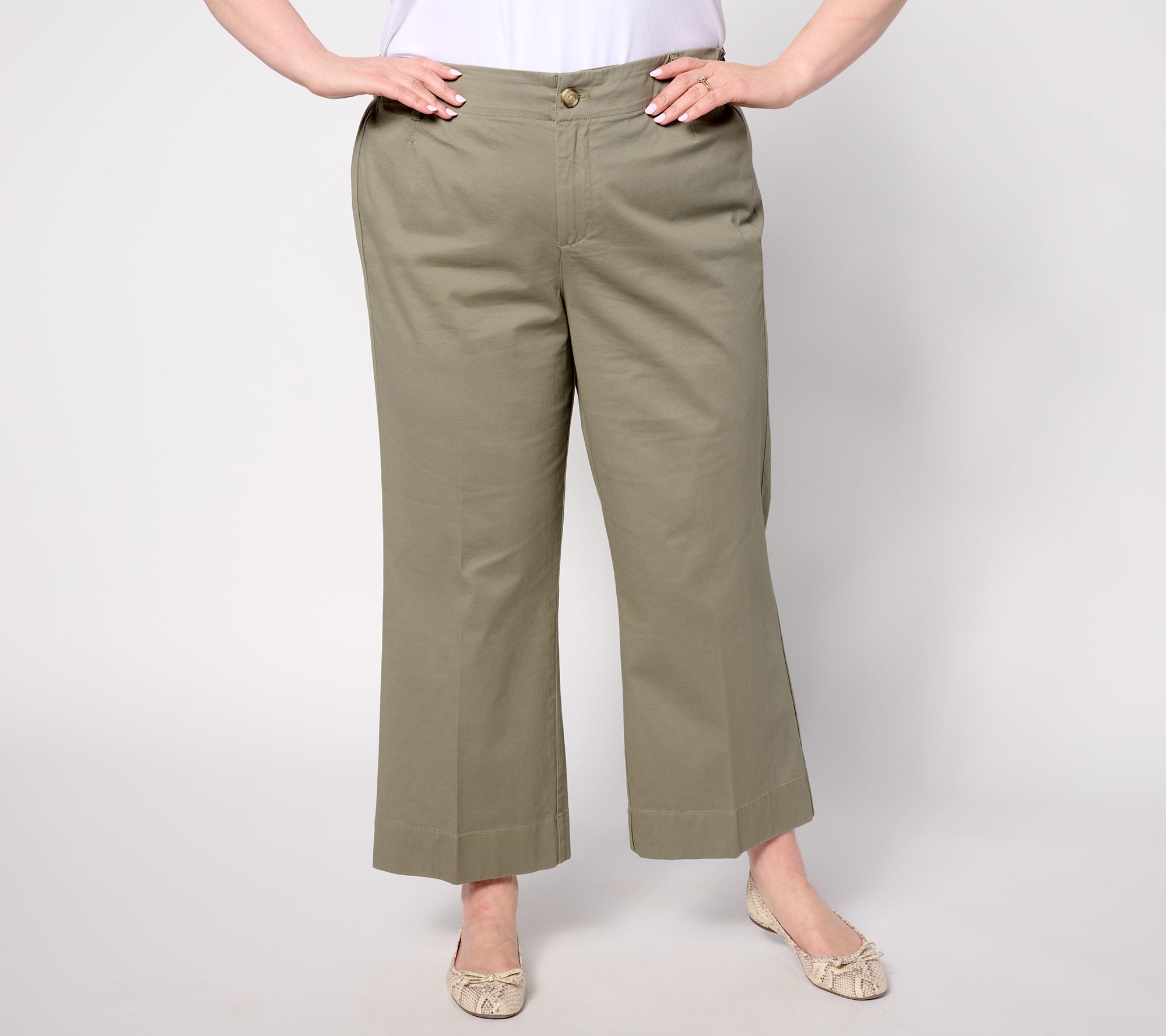 "As Is" Joan Rivers The Weekend Reg Twill Cropped Wide Leg Pants