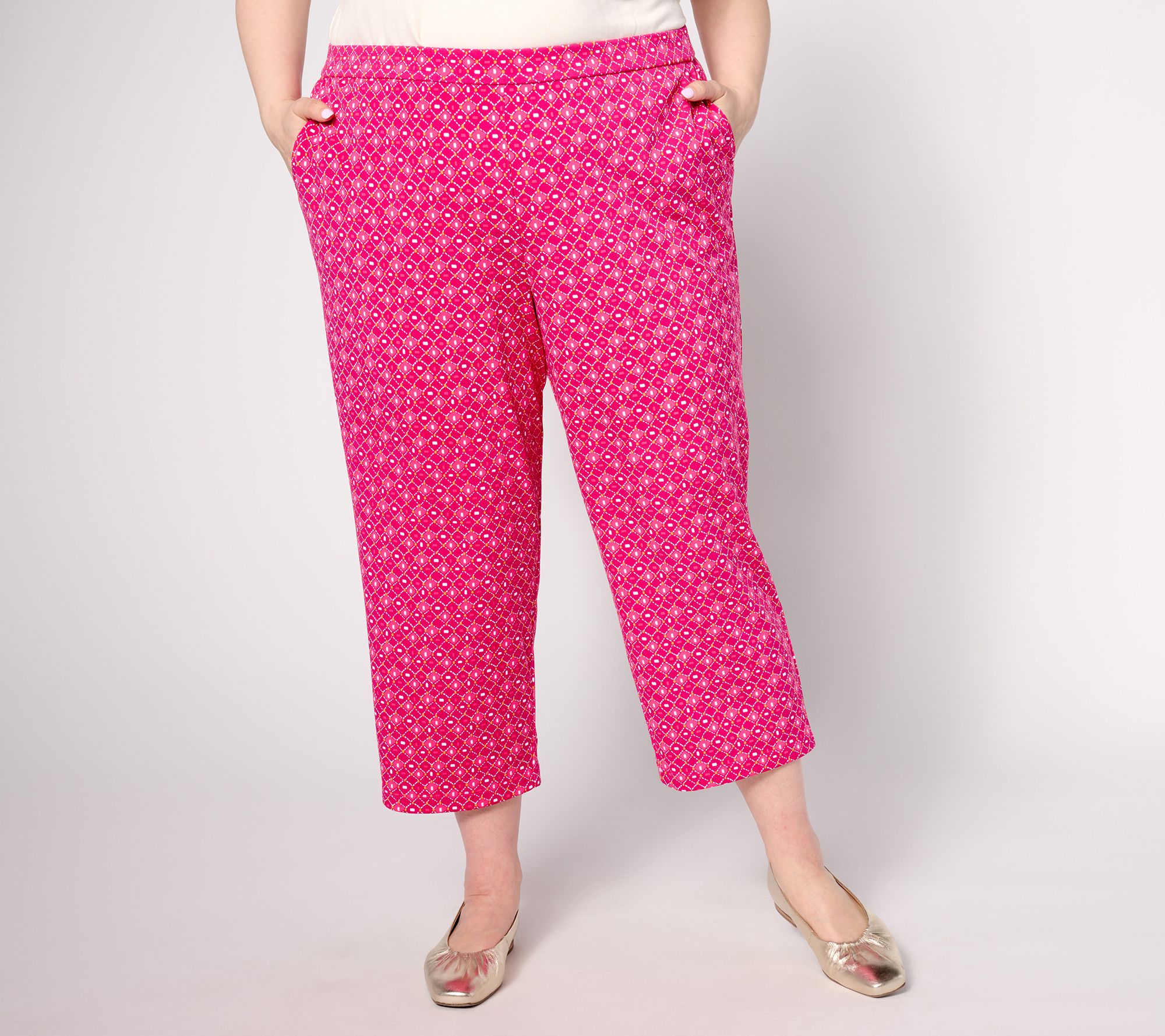 "As Is" GRAVER Susan Graver Regular Printed LK Fusion Pull- On Crop Pants