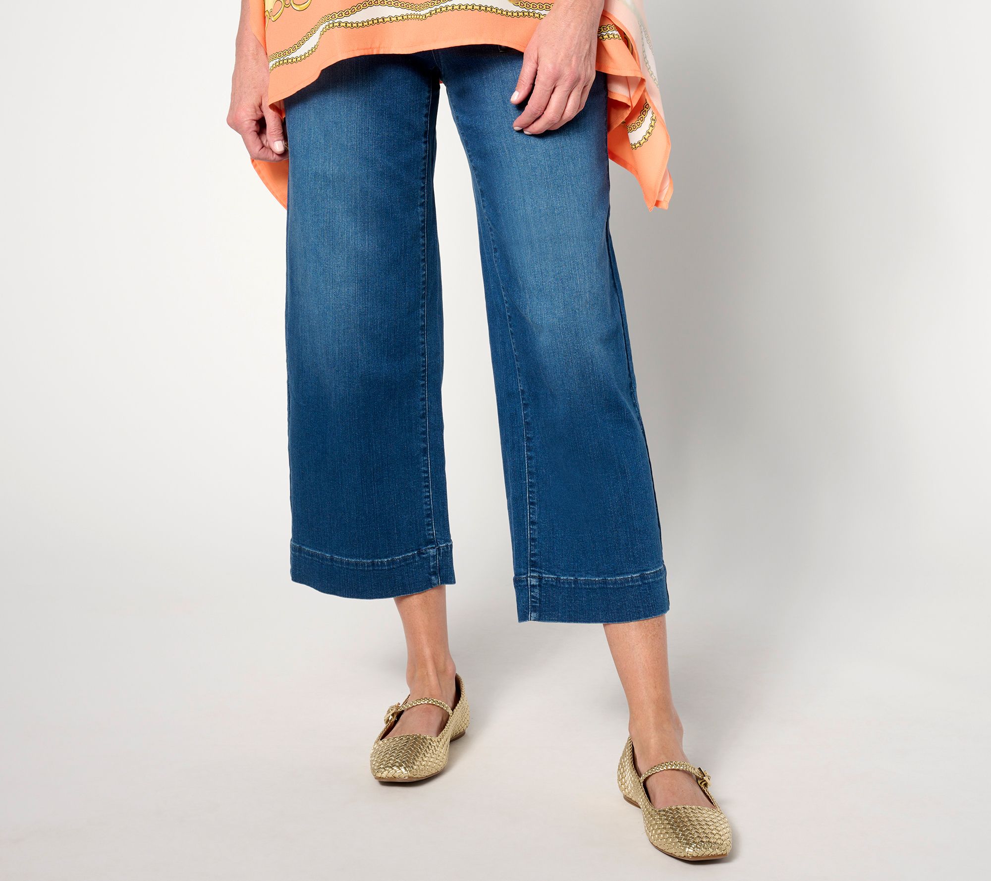 "As Is" Belle by Kim Gravel Reg TripleLuxe Denim Wide Leg Cropped Pants