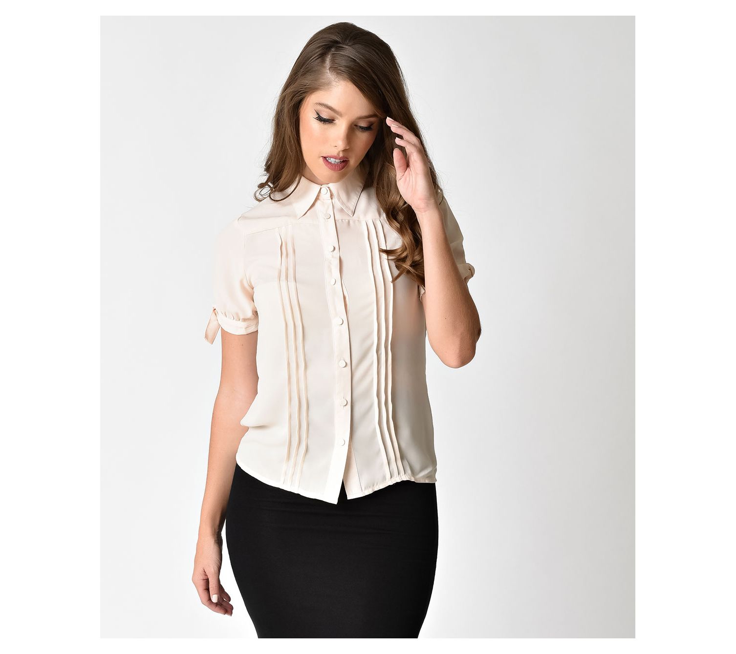 Unique Vintage Cream Short Sleeve Colvin Blouse - QVC.com