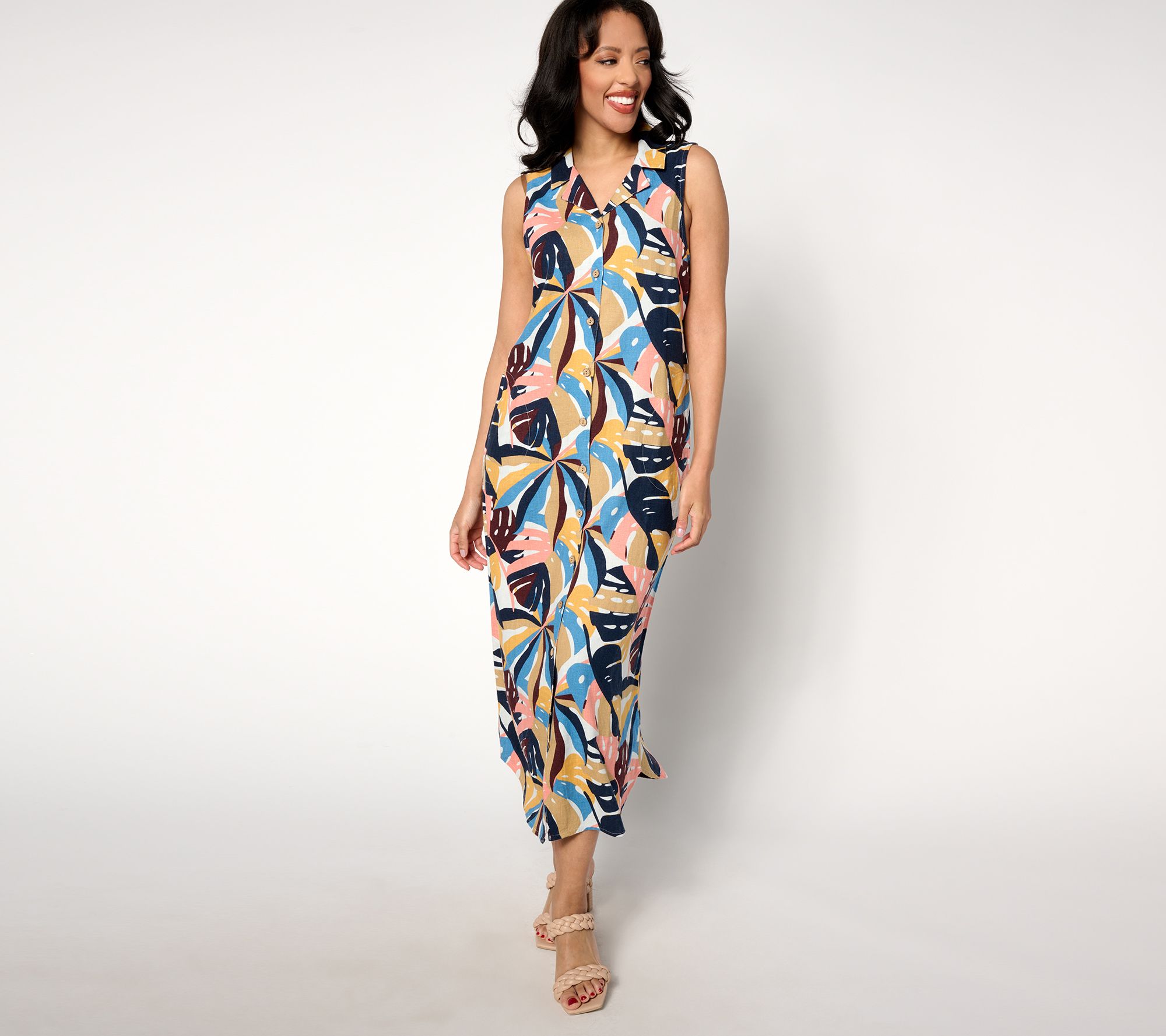 "As Is" Studio Park x Alberti Popaj Women's Reg Print Linen Shirtdress