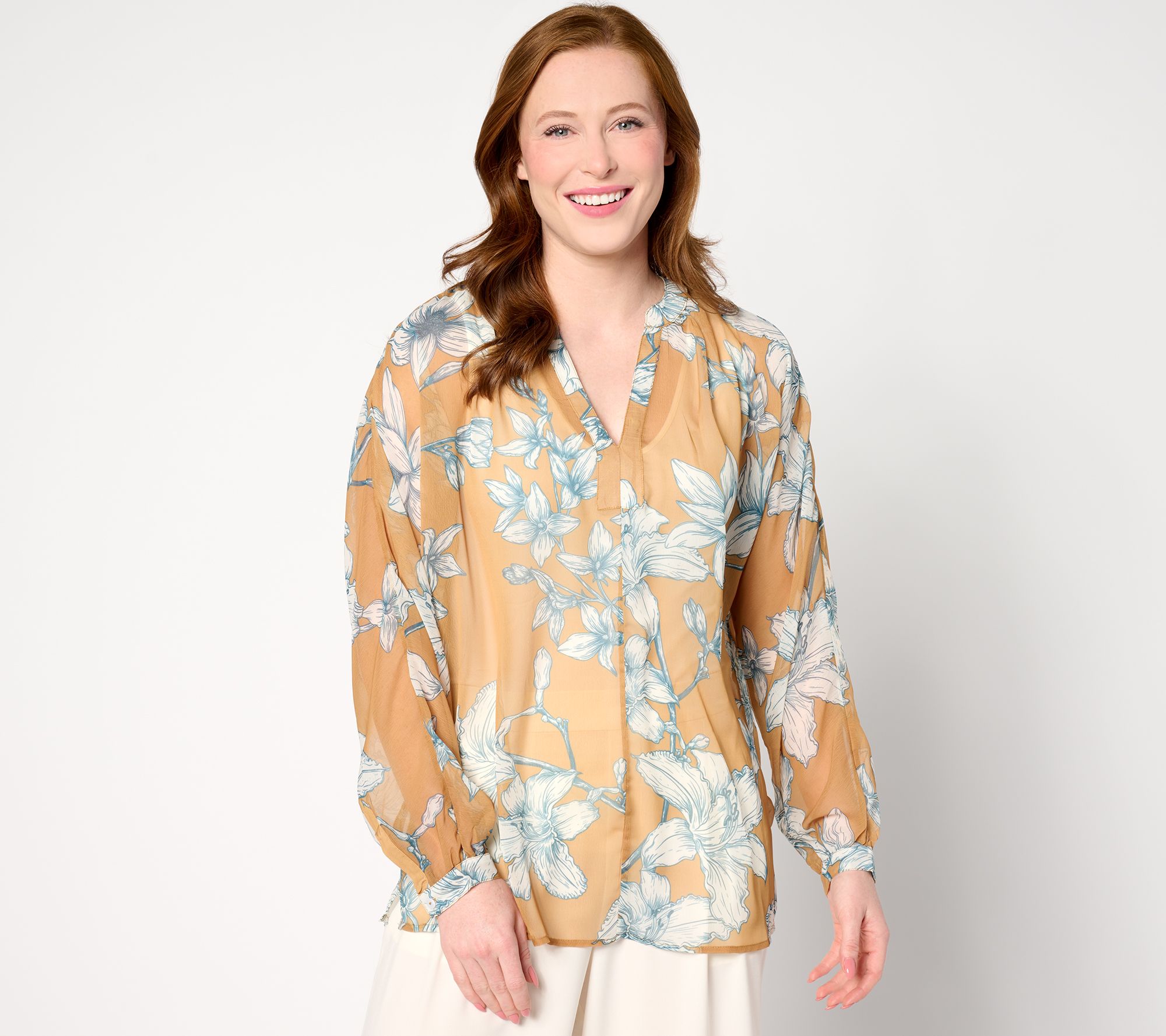 "As Is" BEAUTIFUL by Lawrence Zarian Printed V-Neck Top