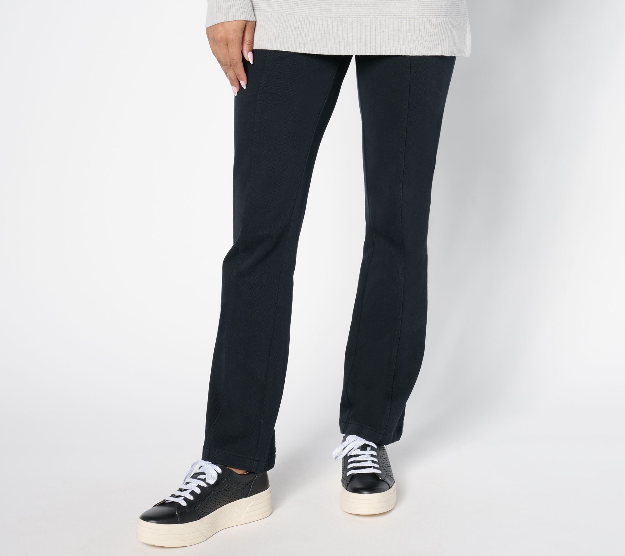 AnyBody Regular Stretch Knit Twill Kick Flare Pants with Pintuck