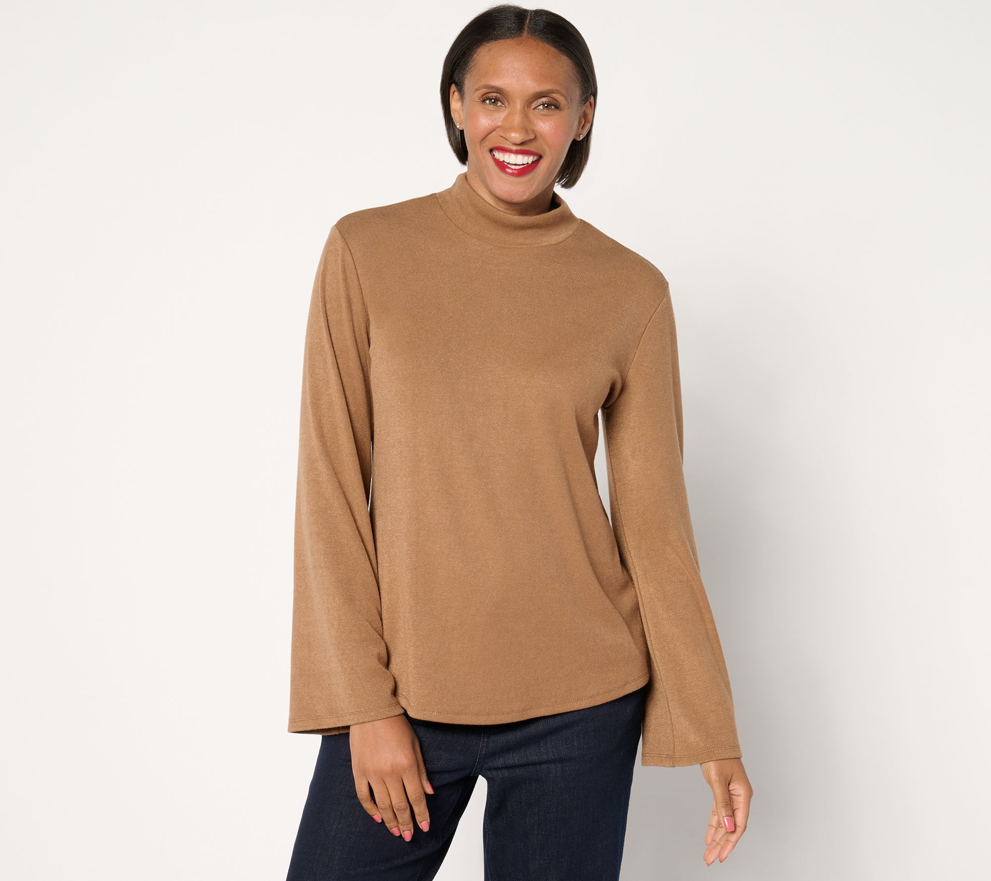 Dennis Basso Luxe Mock Neck Sweater with Bell Sleeves