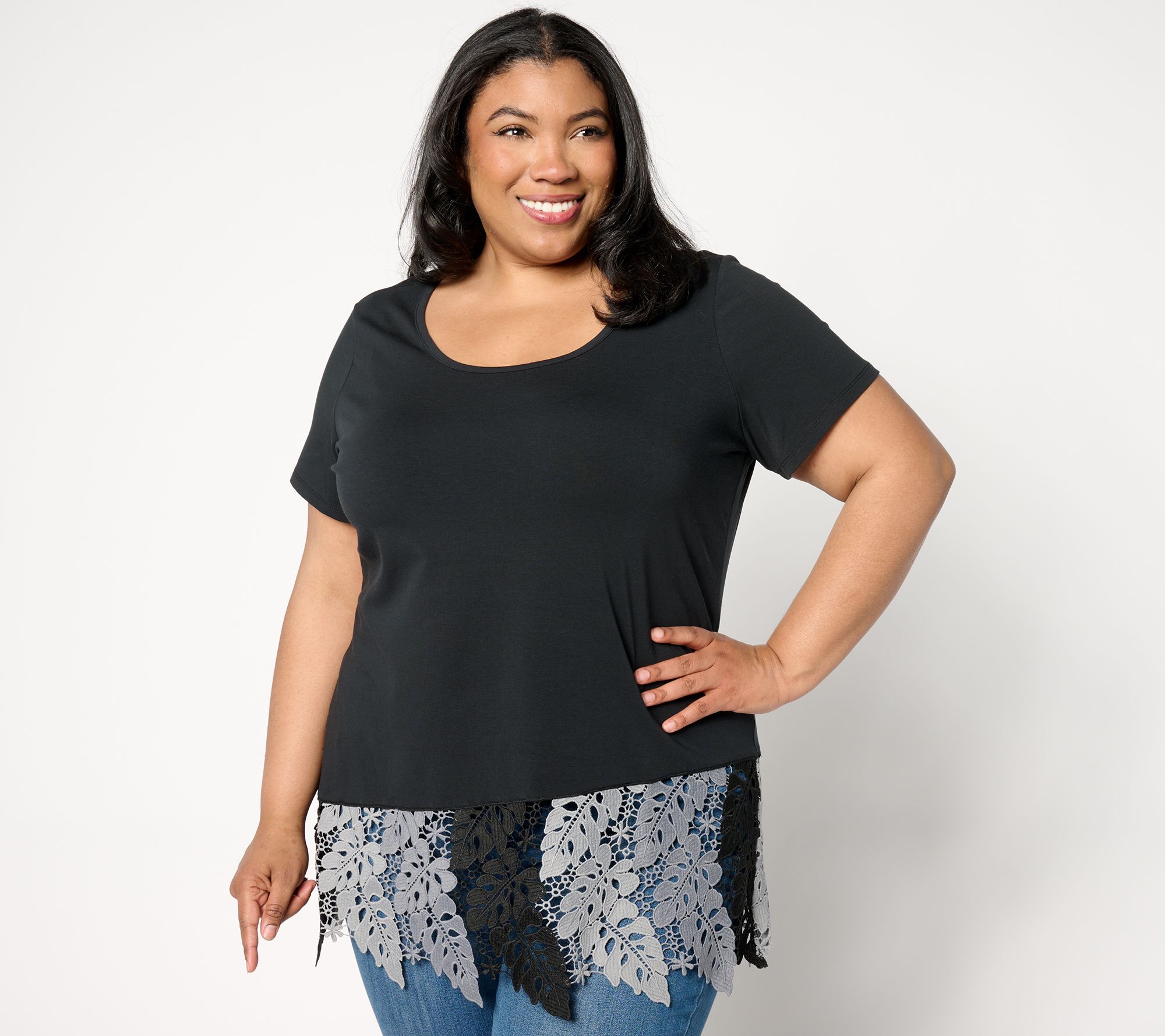 "As Is" Attitudes by Renee Washed Cotton Tropical Lace Top