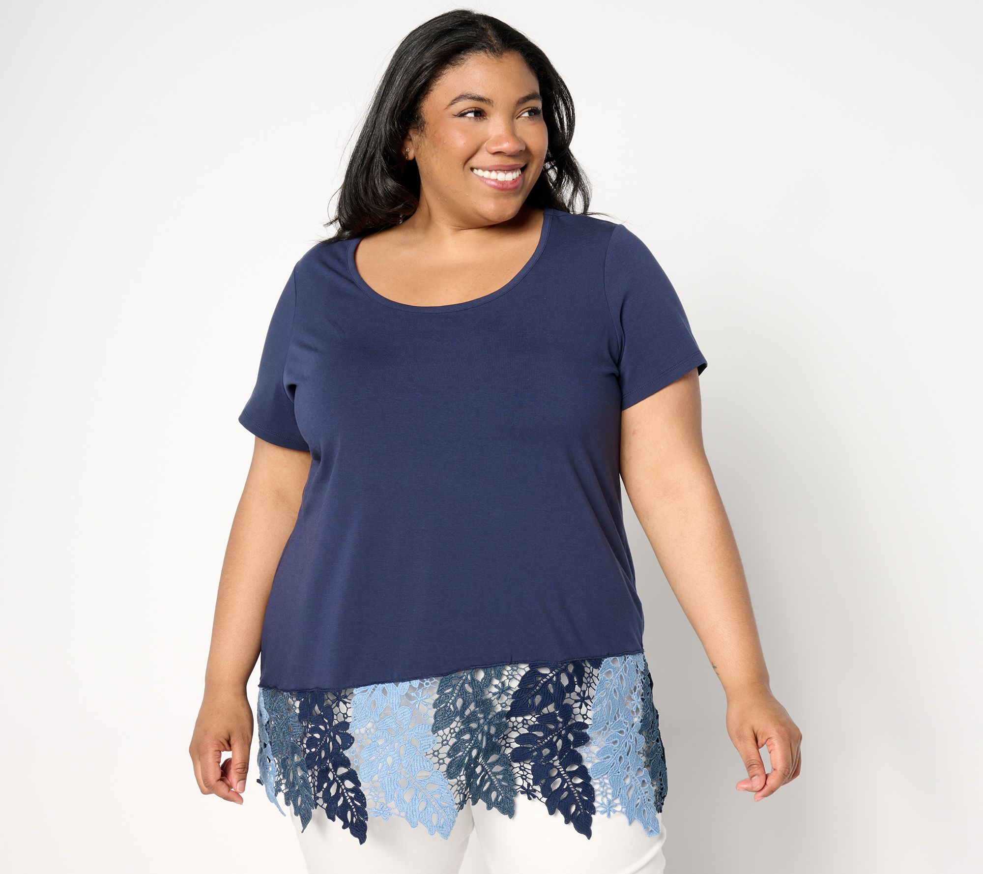 "As Is" Women with Control Washed Cotton Tropical Lace Top