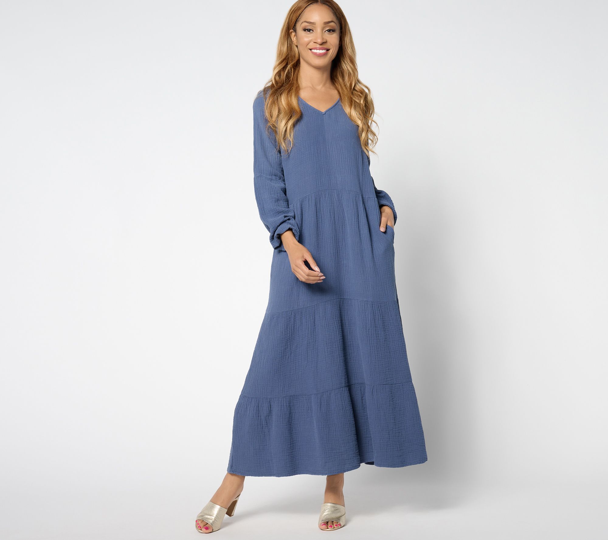 "As Is" Belle by Kim Gravel Petite Cotton Gauze Maxi Tiered Dress