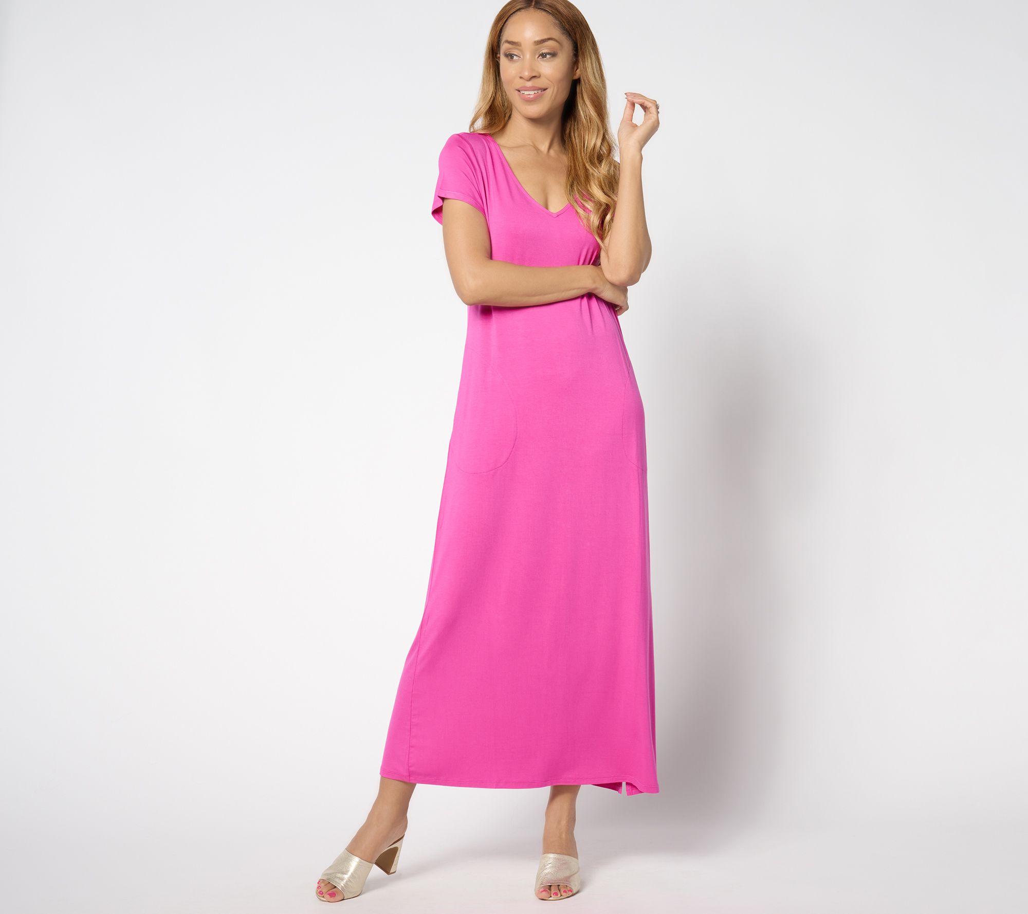 "As Is" Belle by Kim Gravel Petite Rayon Span Cap Sleeve Maxi Dress