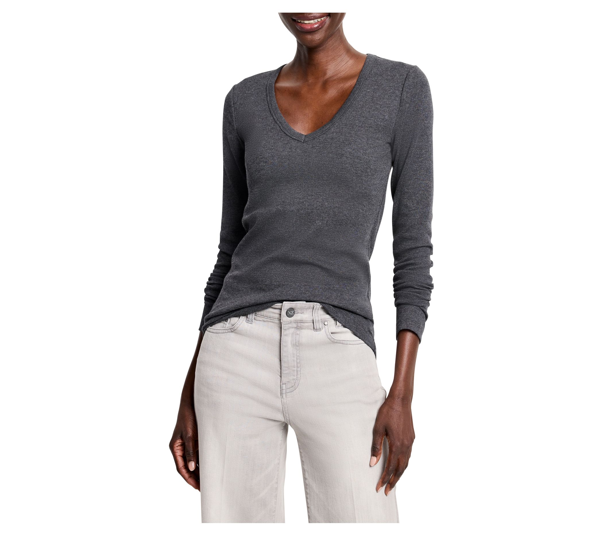 NIC+ZOE Perfect Knit V-Neck Ribbed Long Sleeve Tee