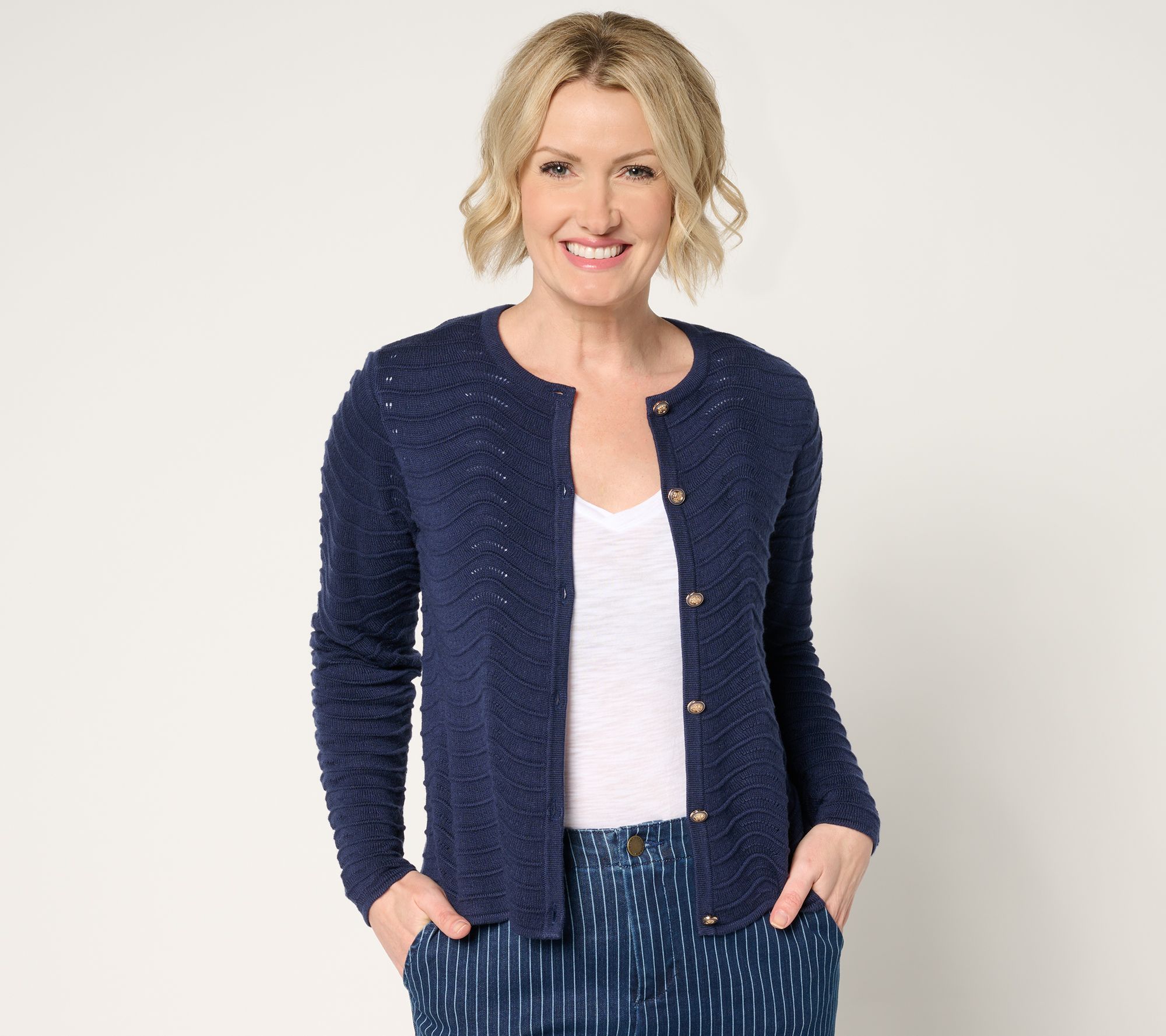 Joan Rivers Scallop Pointelle Cardigan Sweater