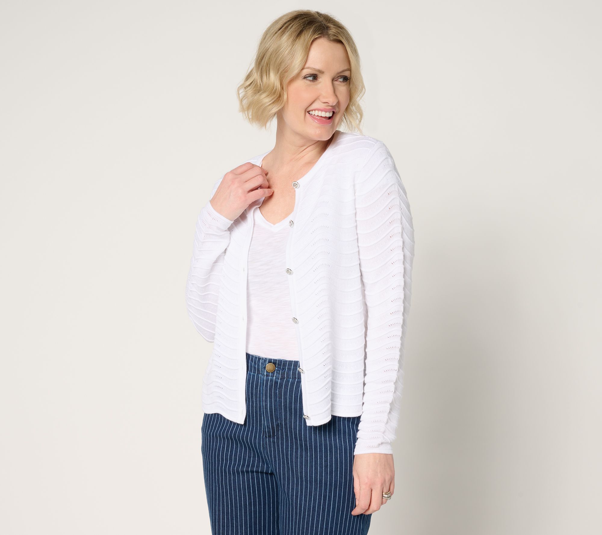 Joan Rivers Scallop Pointelle Cardigan Sweater