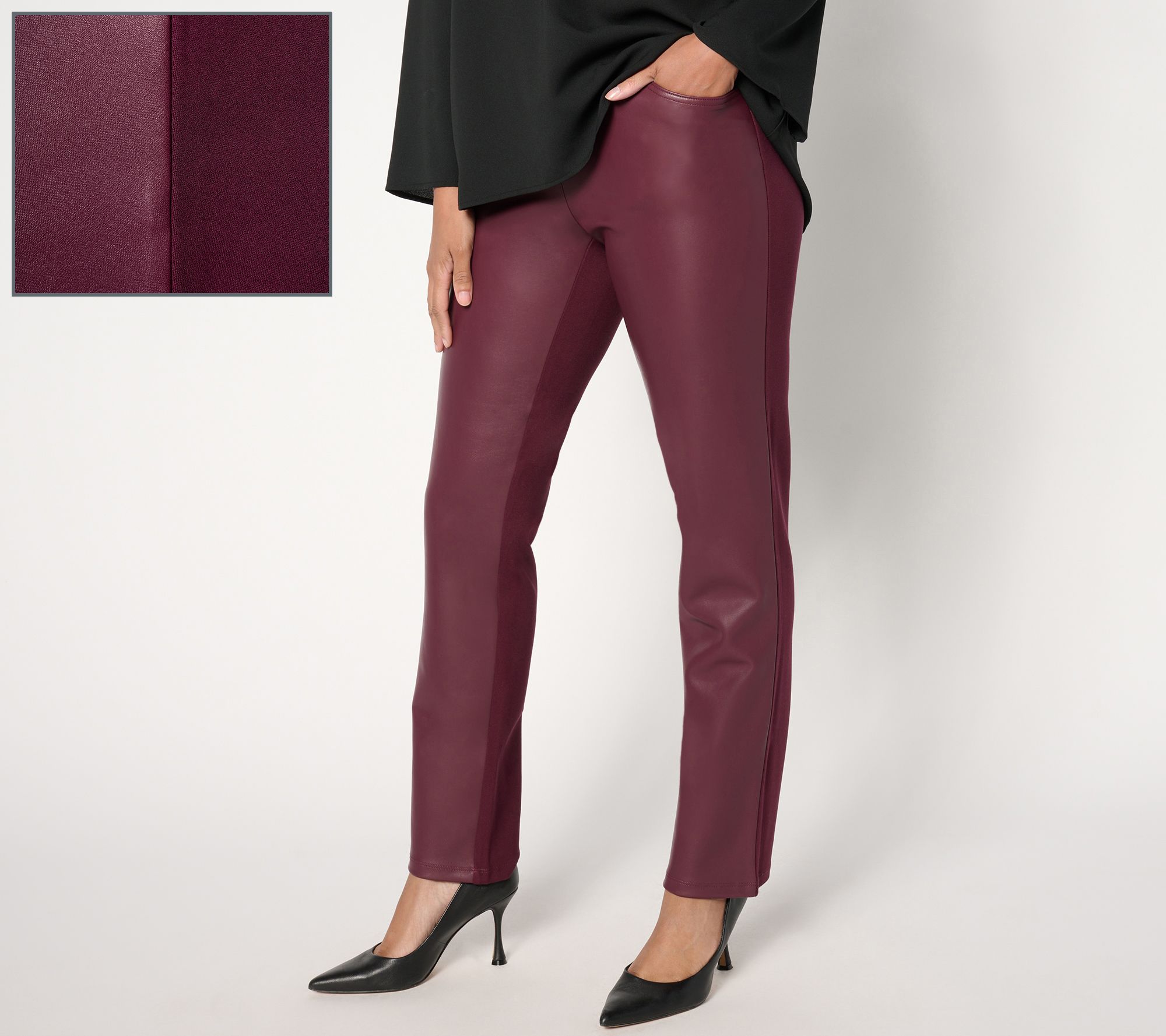 "As Is" Belle by Kim Gravel Regular Faux Leather Front Ponte Back Pant