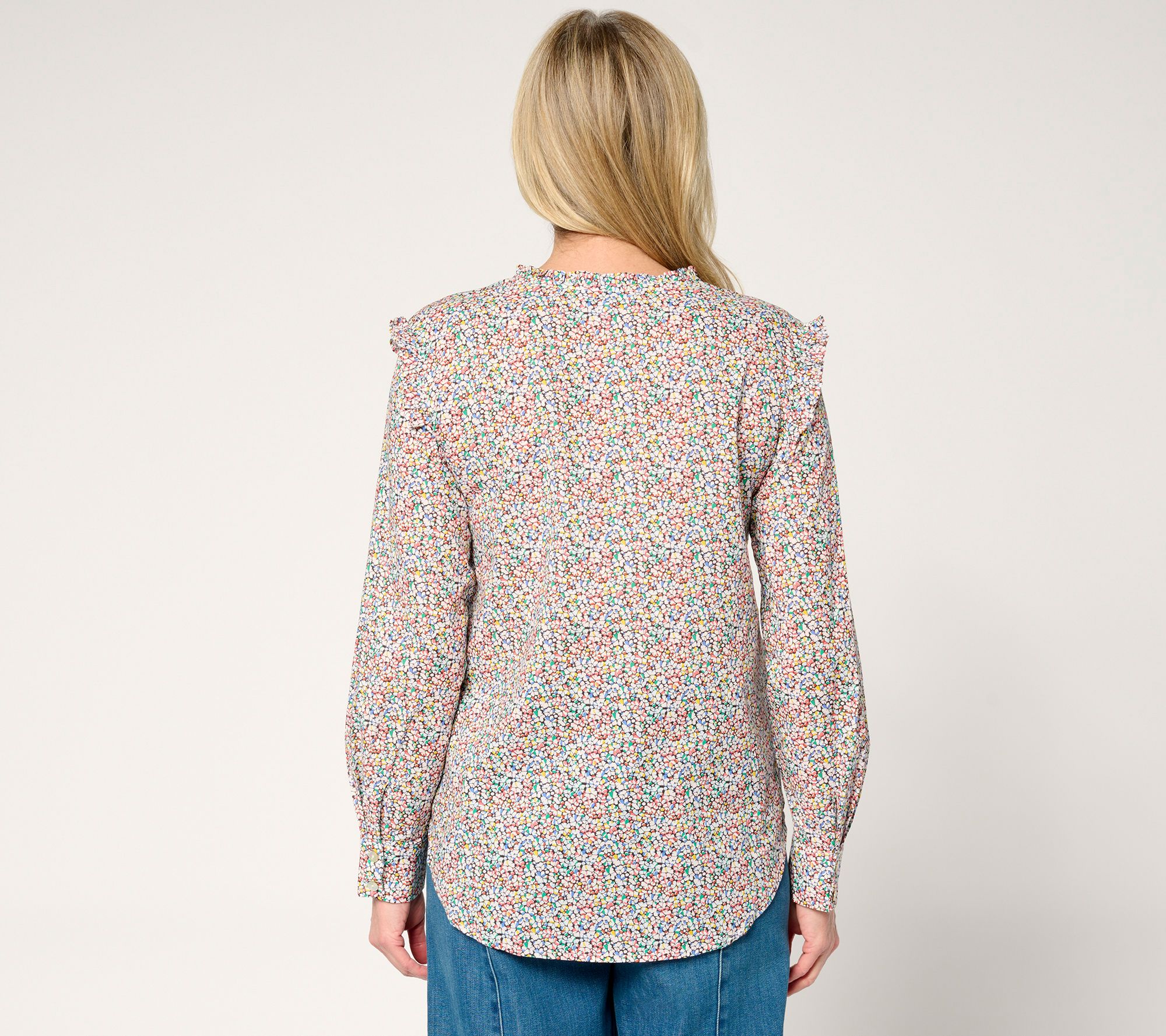 by Stacy London Printed Voile Shirt with Ruffle Detail - QVC.com