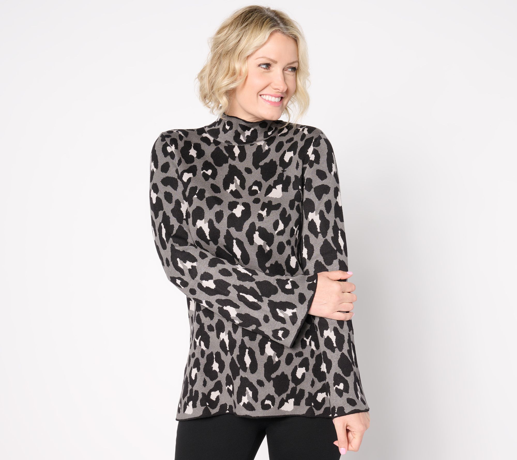 "As Is" Dennis Basso Jacquard Turtleneck Sweater