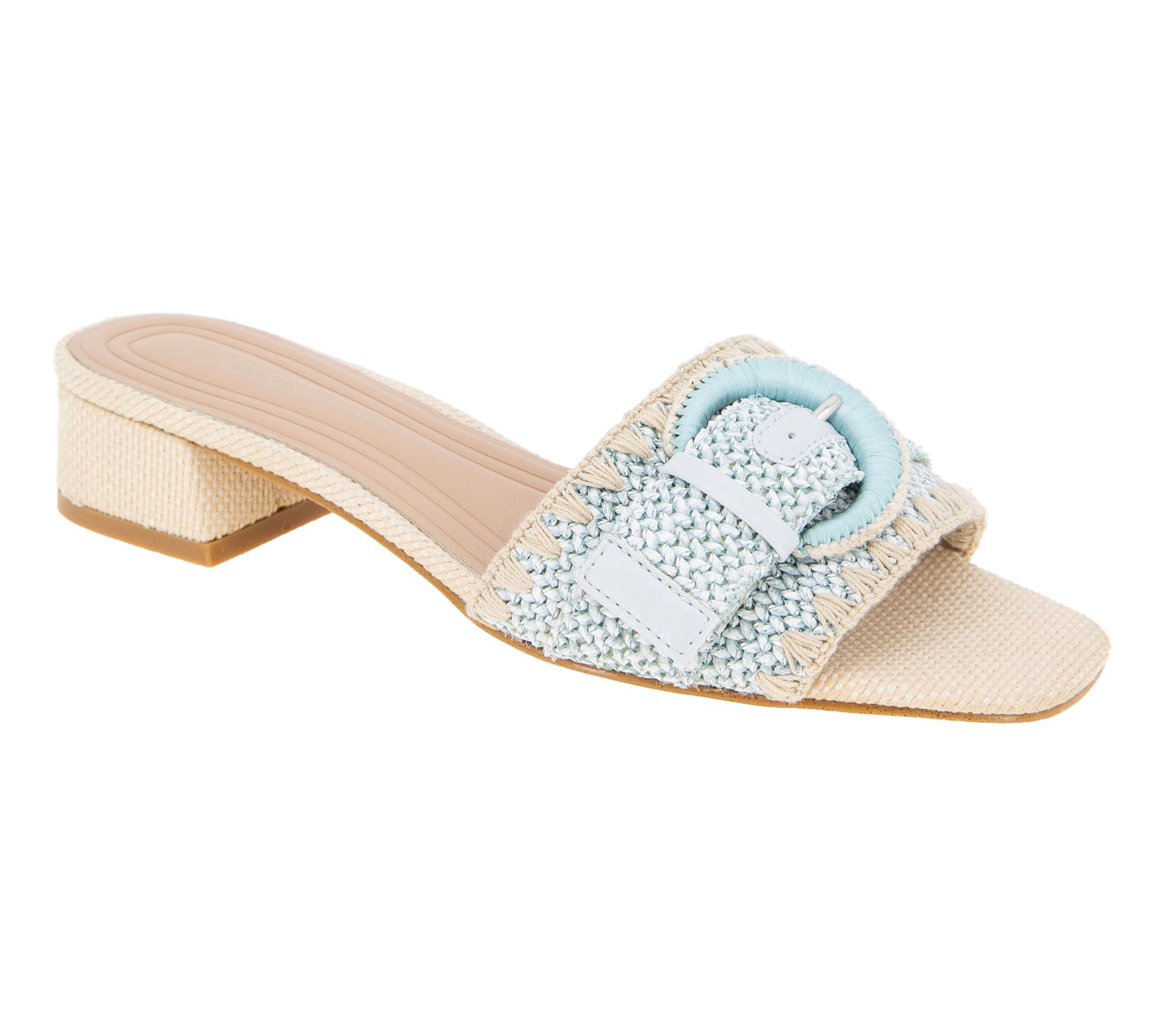 BCBGeneration Camri Raffia Buckle Kitten Heel Sandal