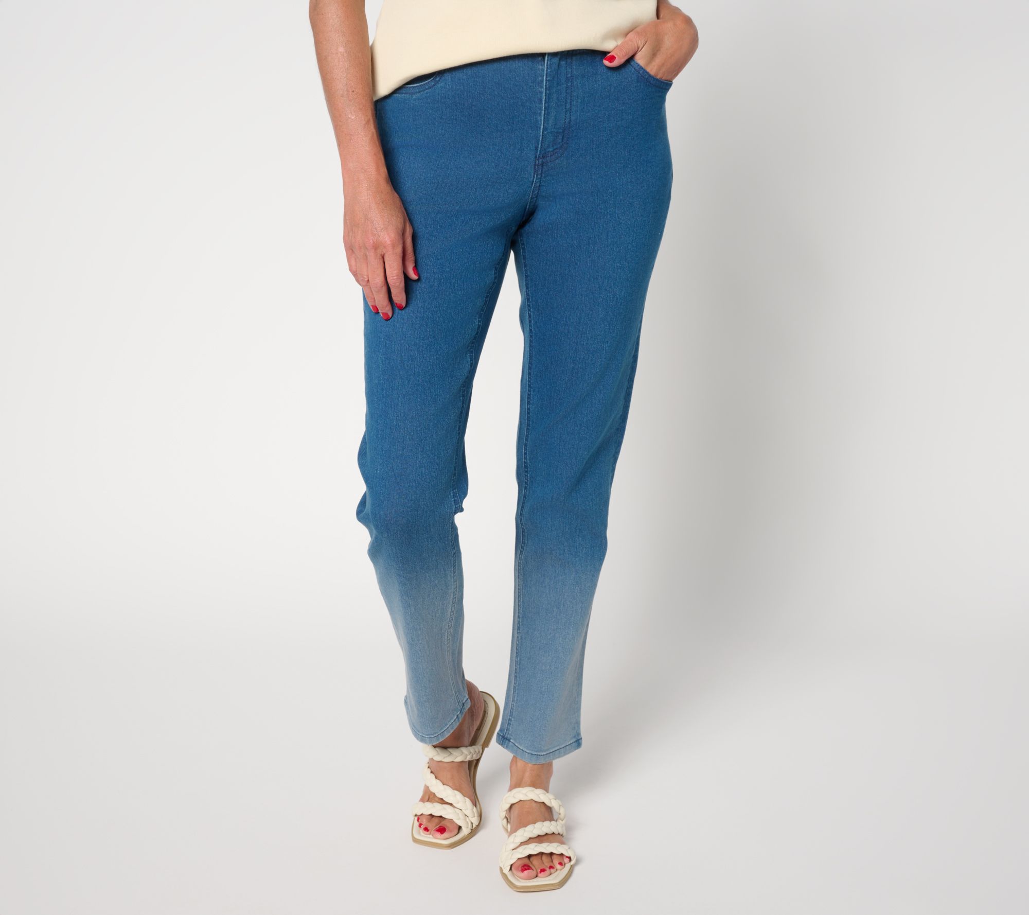 Denim & Co. Regular Indigo Classic Stretch Dip Dye Ankle Jean