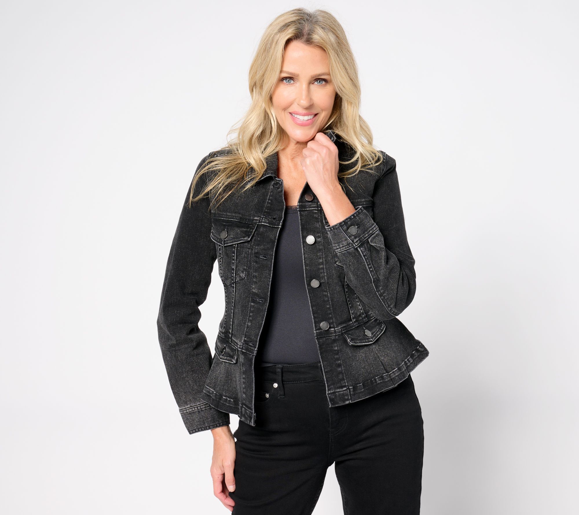 "As Is" Liverpool Los Angeles Peplum Denim Jacket- Thistle