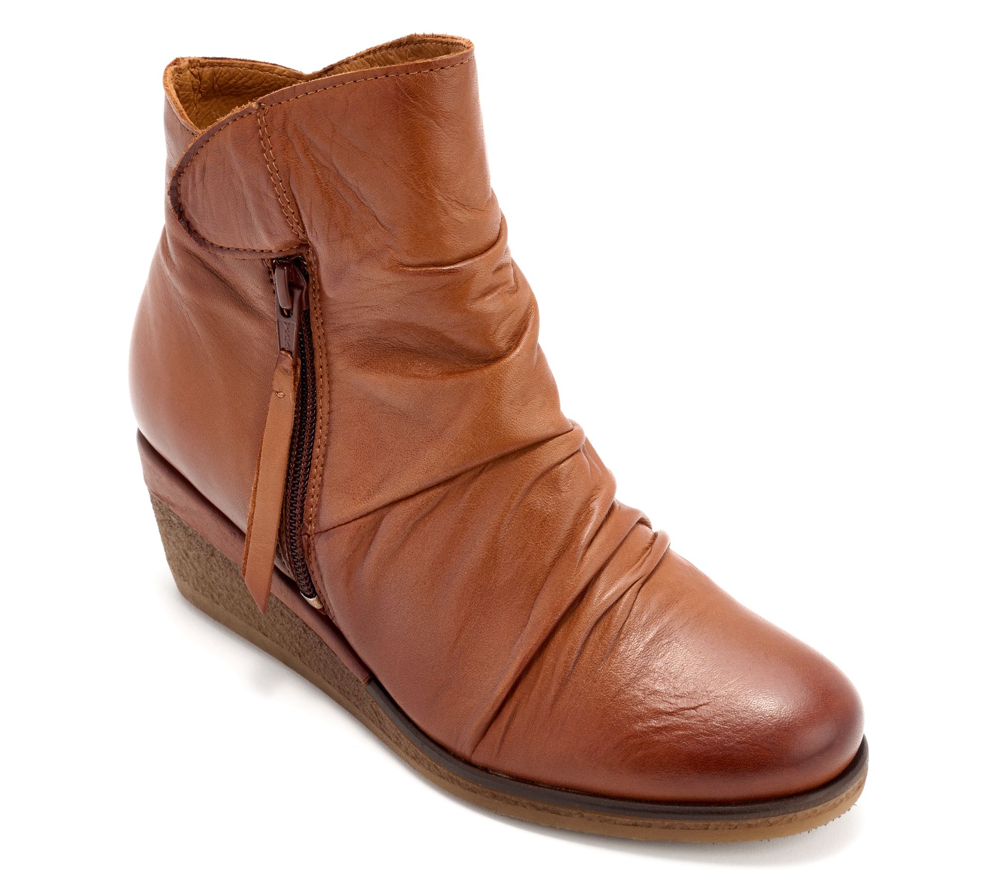 As Is Miz Mooz Leather Ruched Wedge Boots - Mayleen