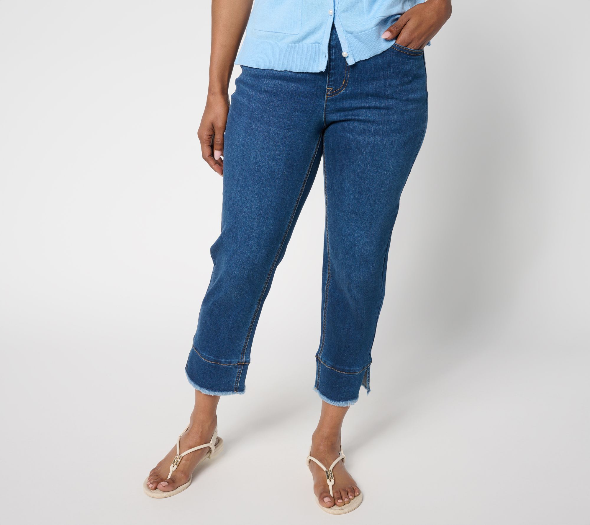 Isaac Mizrahi Live! Regular True Denim Crop Jeans with Cuff Detail