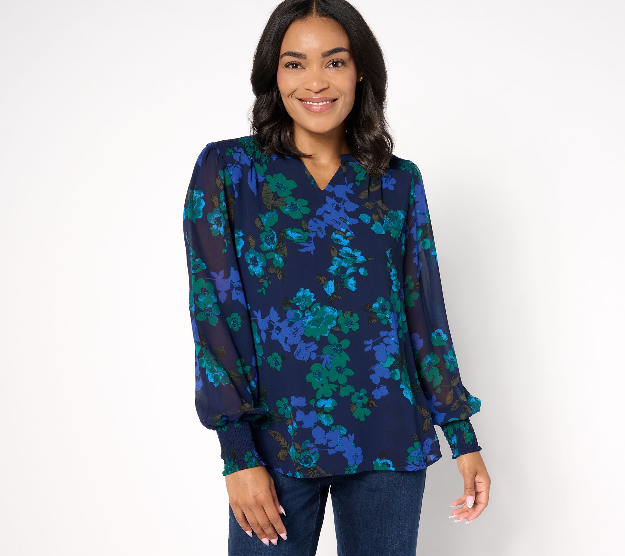 "As Is" Belle by Kim Gravel Moody Hues Chiffon Floral Blouse
