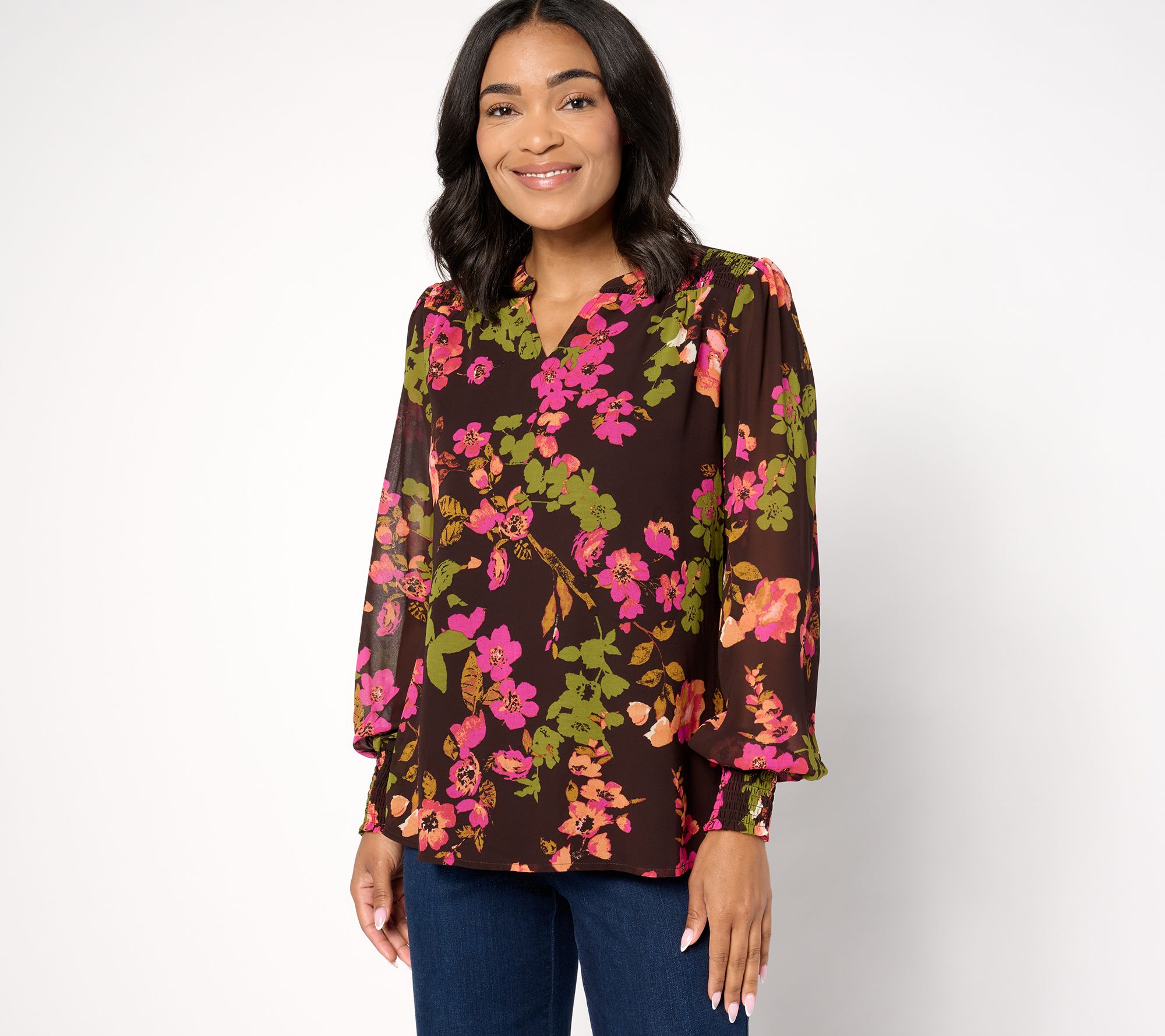 "As Is" Belle by Kim Gravel Moody Hues Chiffon Floral Blouse