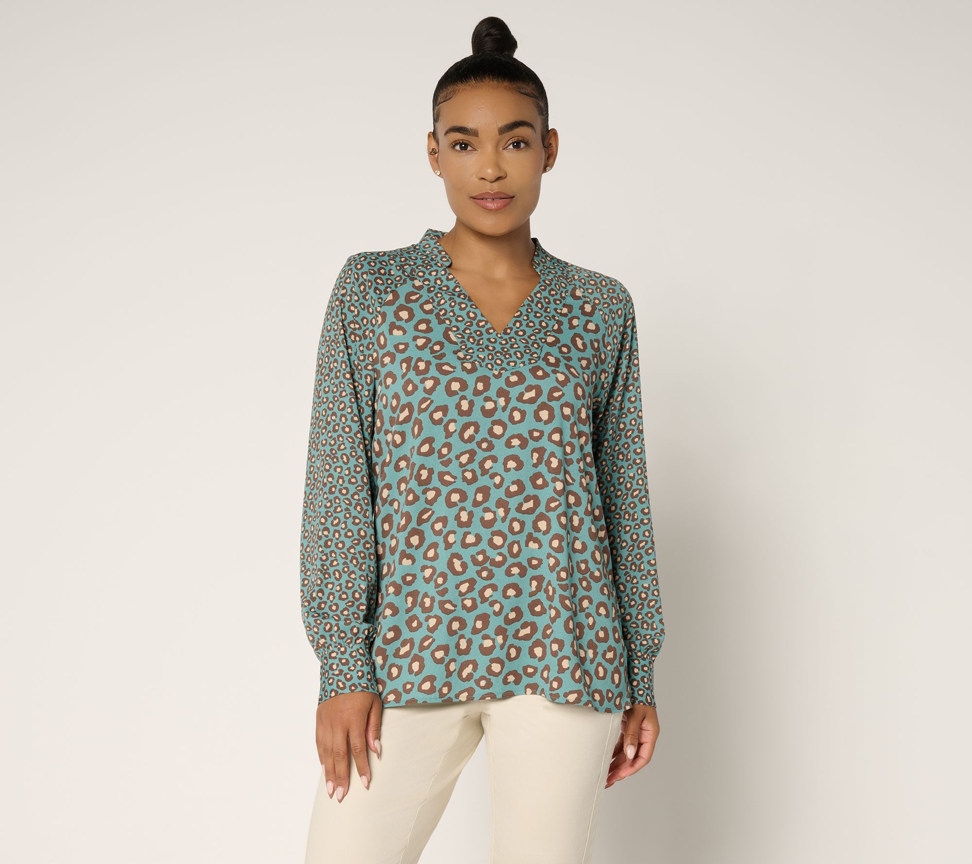 Belle by Kim Gravel Animal Instinct Twin Print Blouse