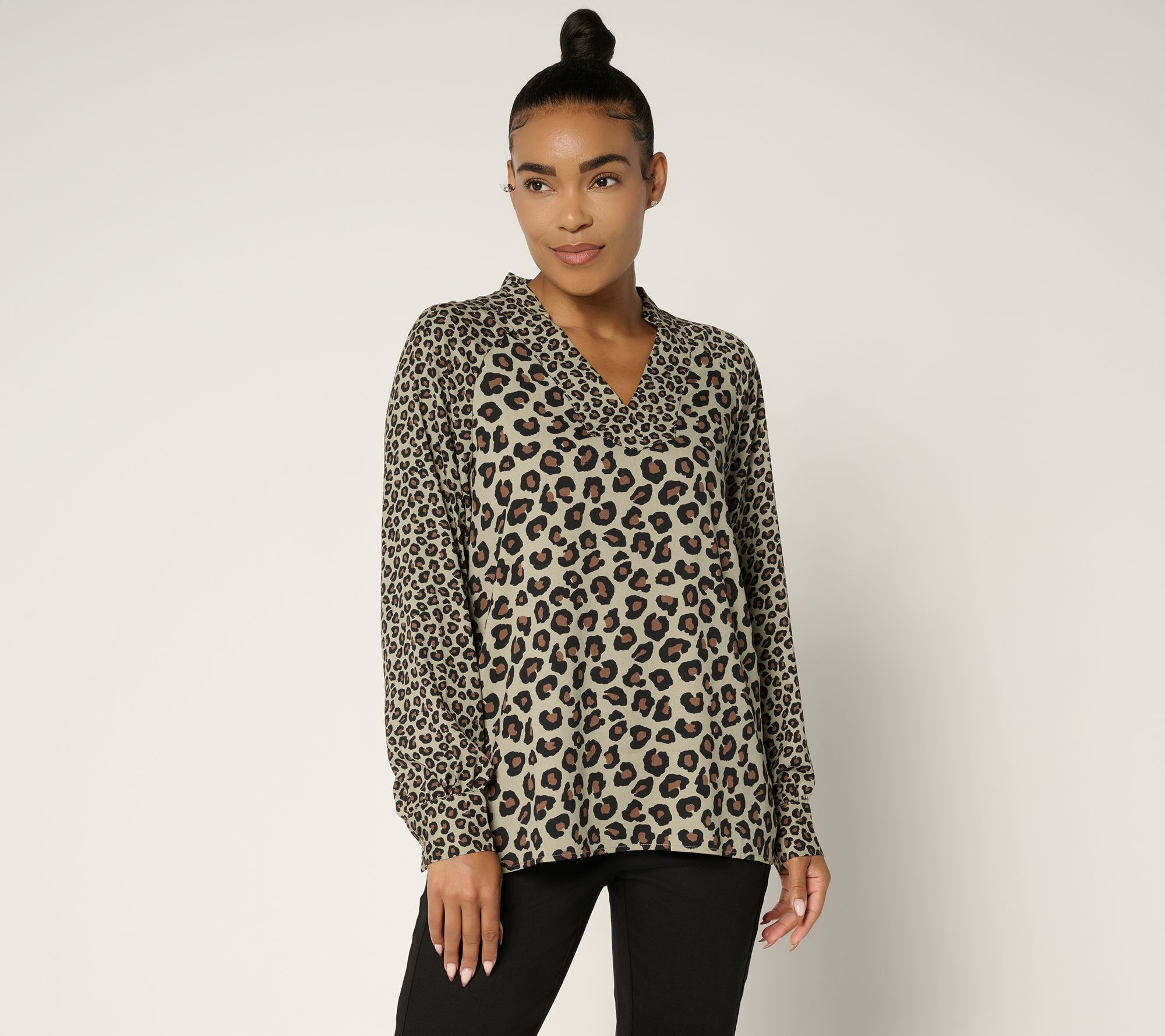 Belle by Kim Gravel Animal Instinct Twin Print Blouse