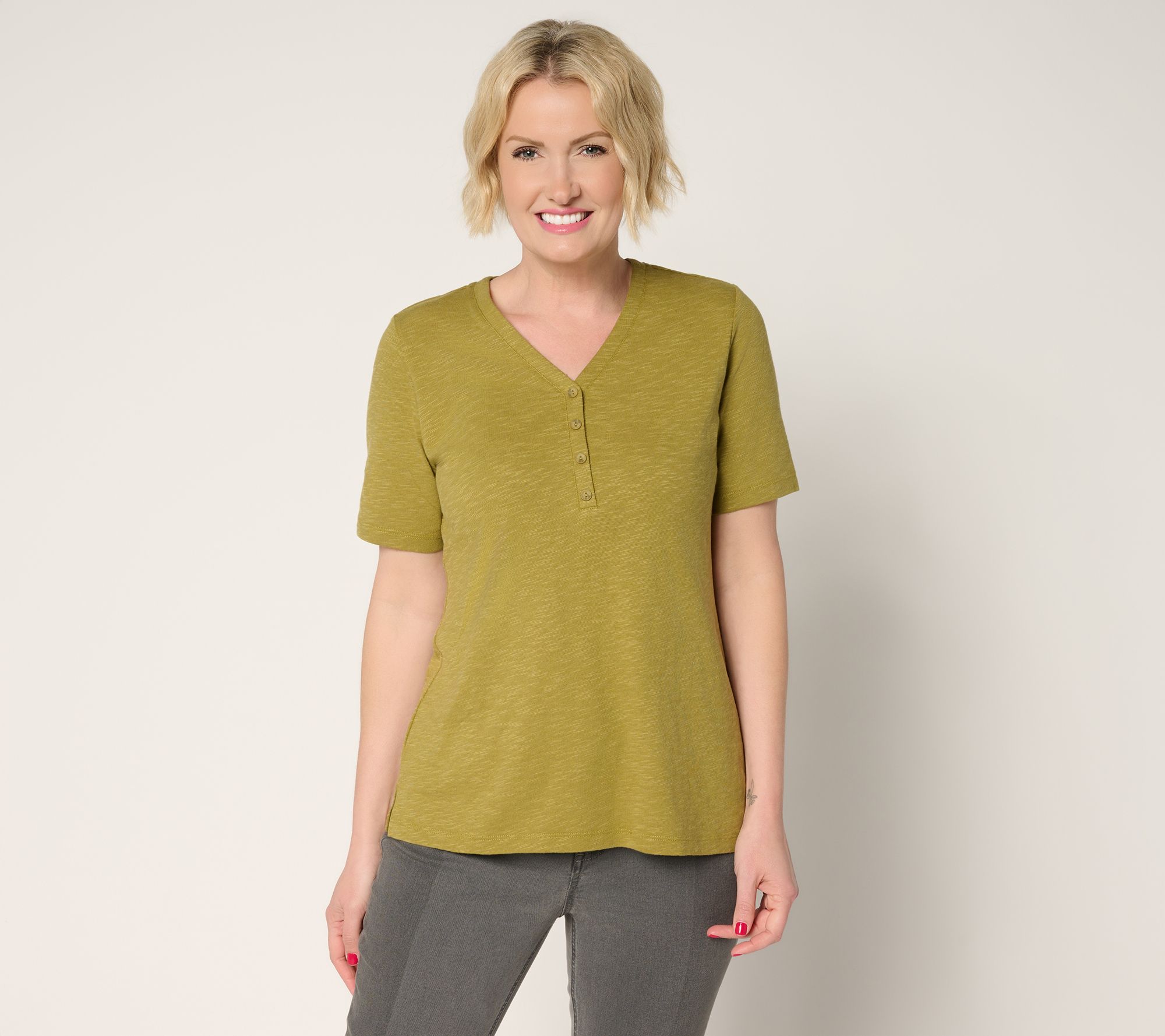 Denim & Co. Essentials Slub Jersey Short Sleeve Henley