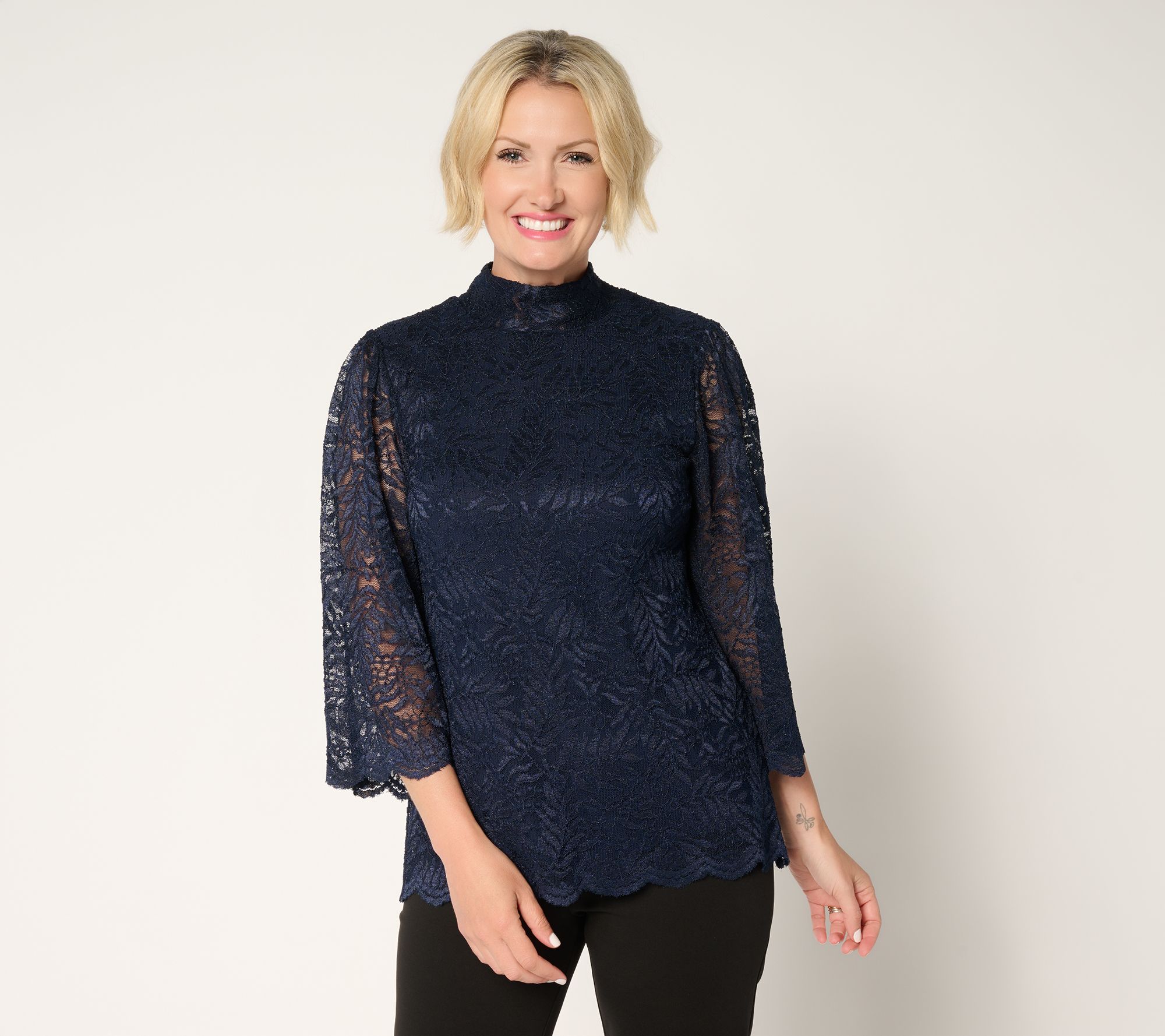 Susan Graver Occasions Stretch Lace Bell-Sleeve Top