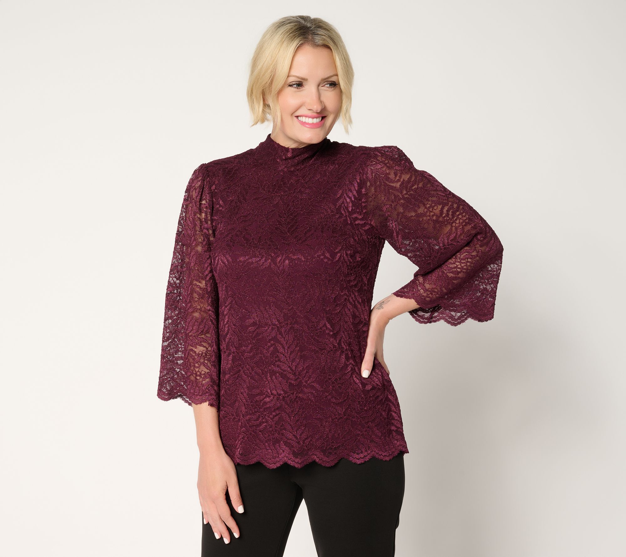 Susan Graver Occasions Stretch Lace Bell-Sleeve Top