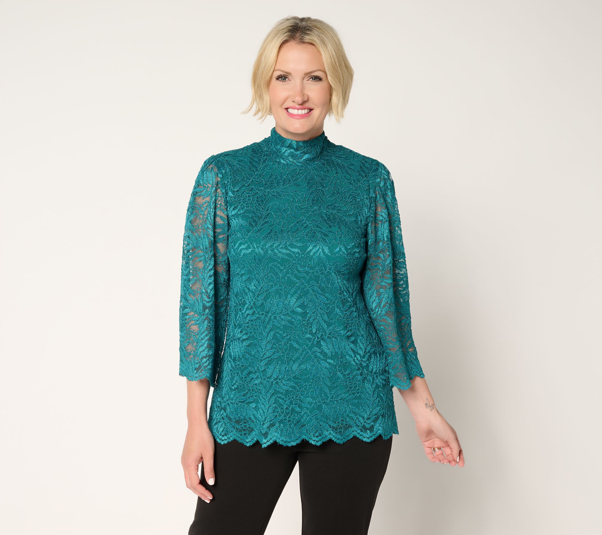 Susan Graver Occasions Stretch Lace Bell-Sleeve Top