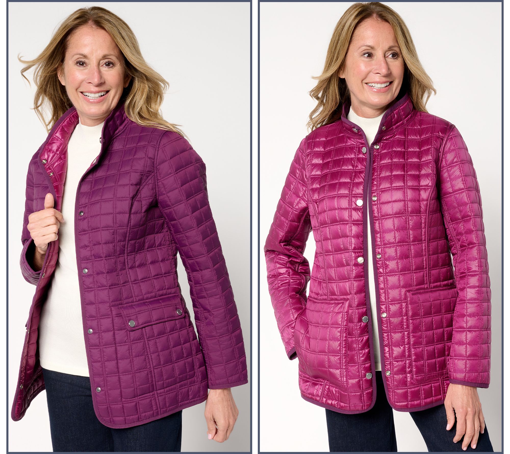 Joan Rivers Matte to Pearl Reversible Quilted Snap Front