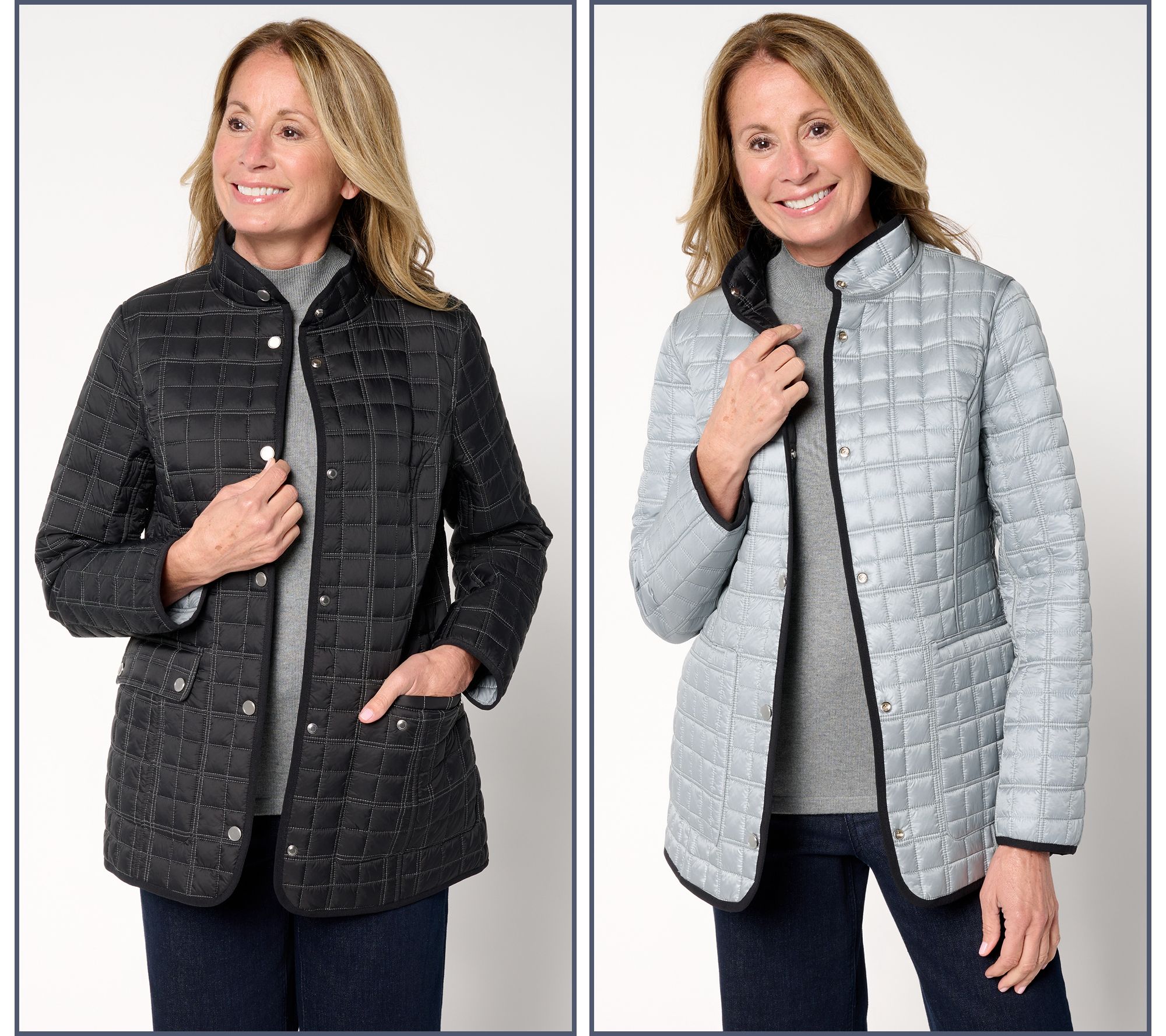 Joan Rivers Matte to Pearl Reversible Quilted Snap Front Jacket