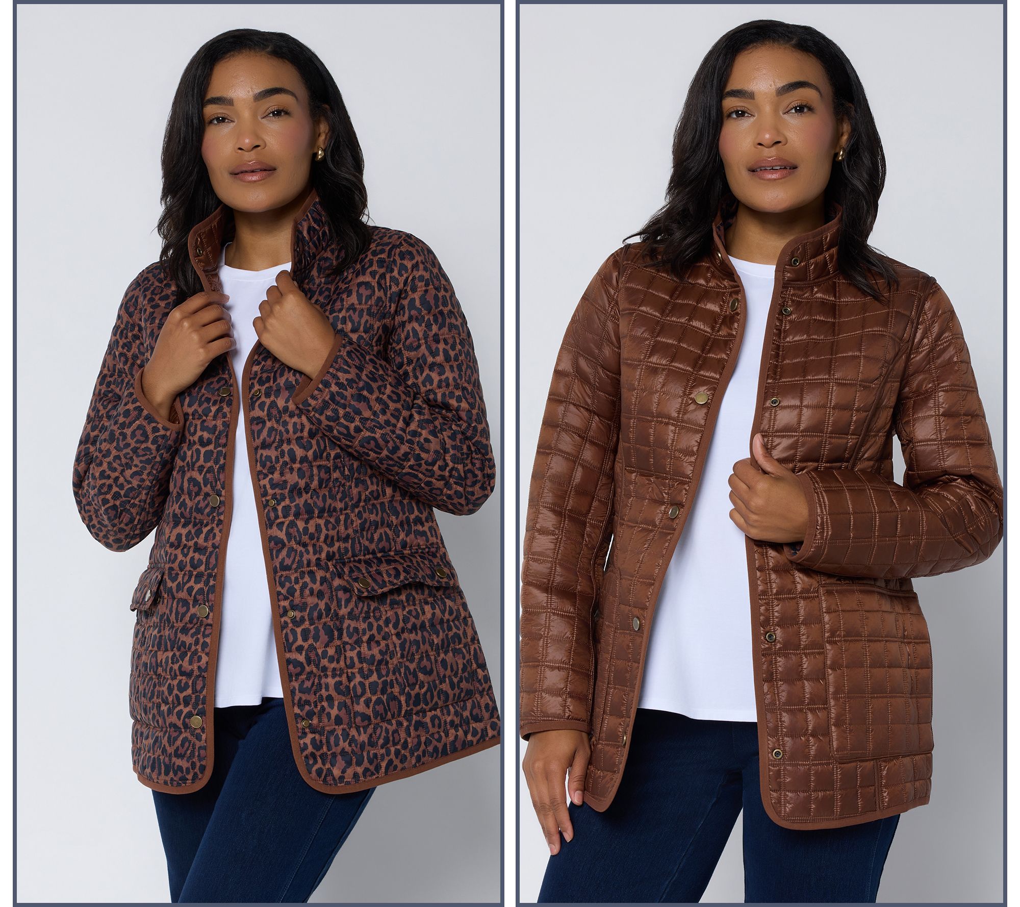 Joan Rivers Matte to Pearl Reversible Quilted Snap Front Jacket