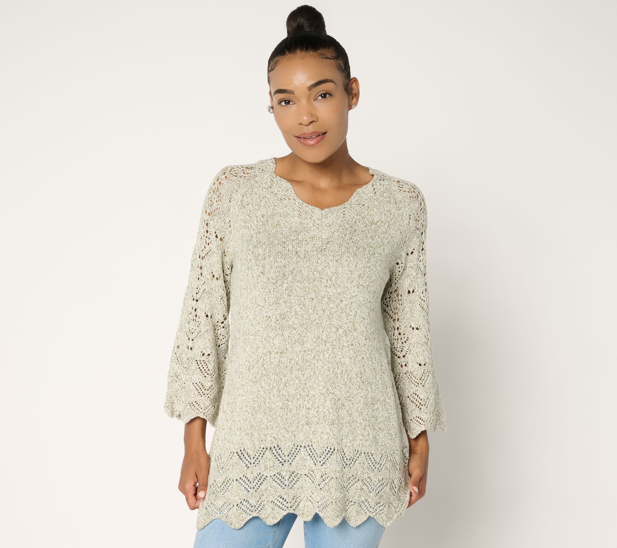 Ree by The Pioneer Woman Regular Pointelle Marled Sweater