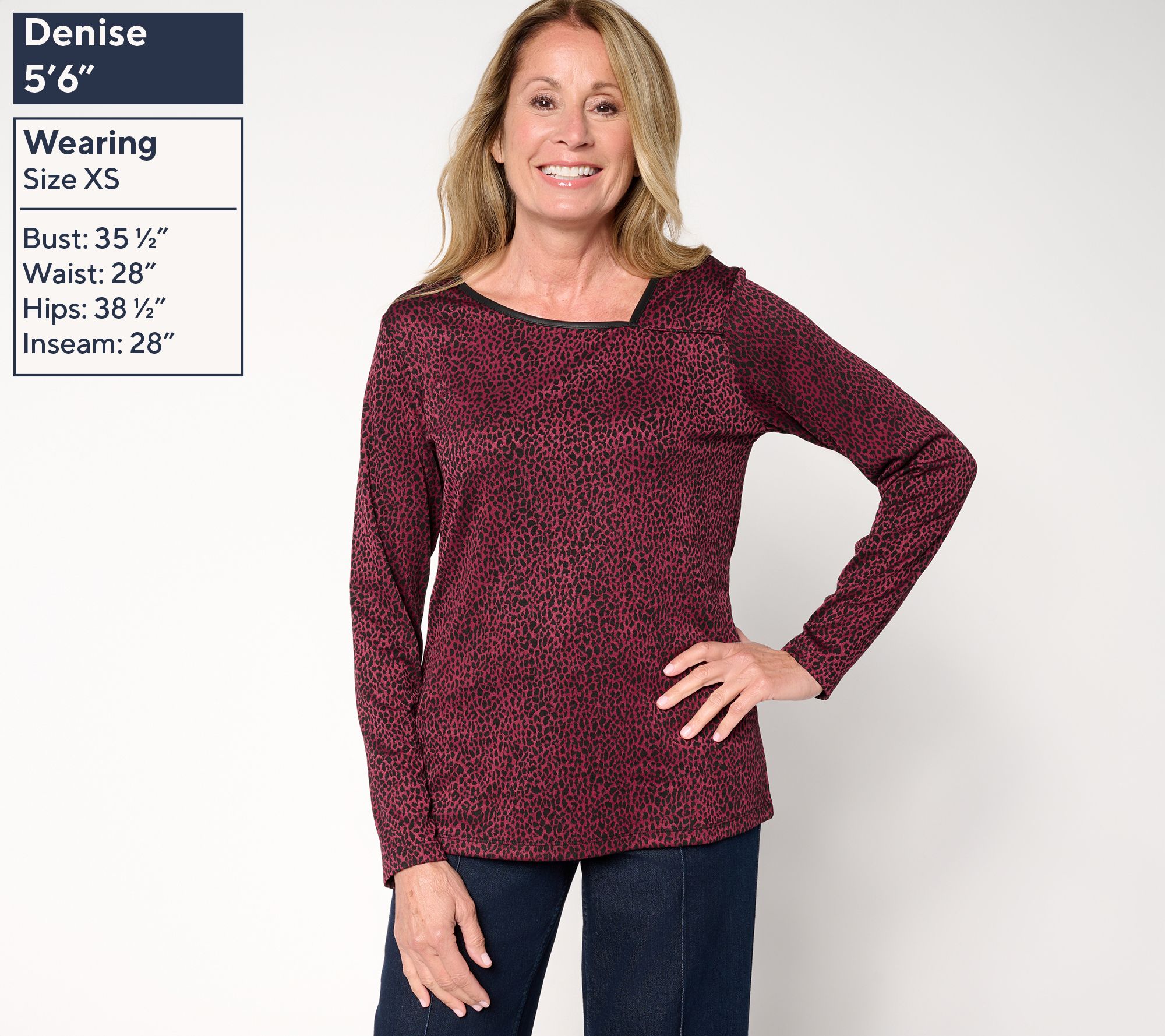 buzz　1225 Susan Graver Weekend Jacquard Knit Top w/ Faux Leather Trim