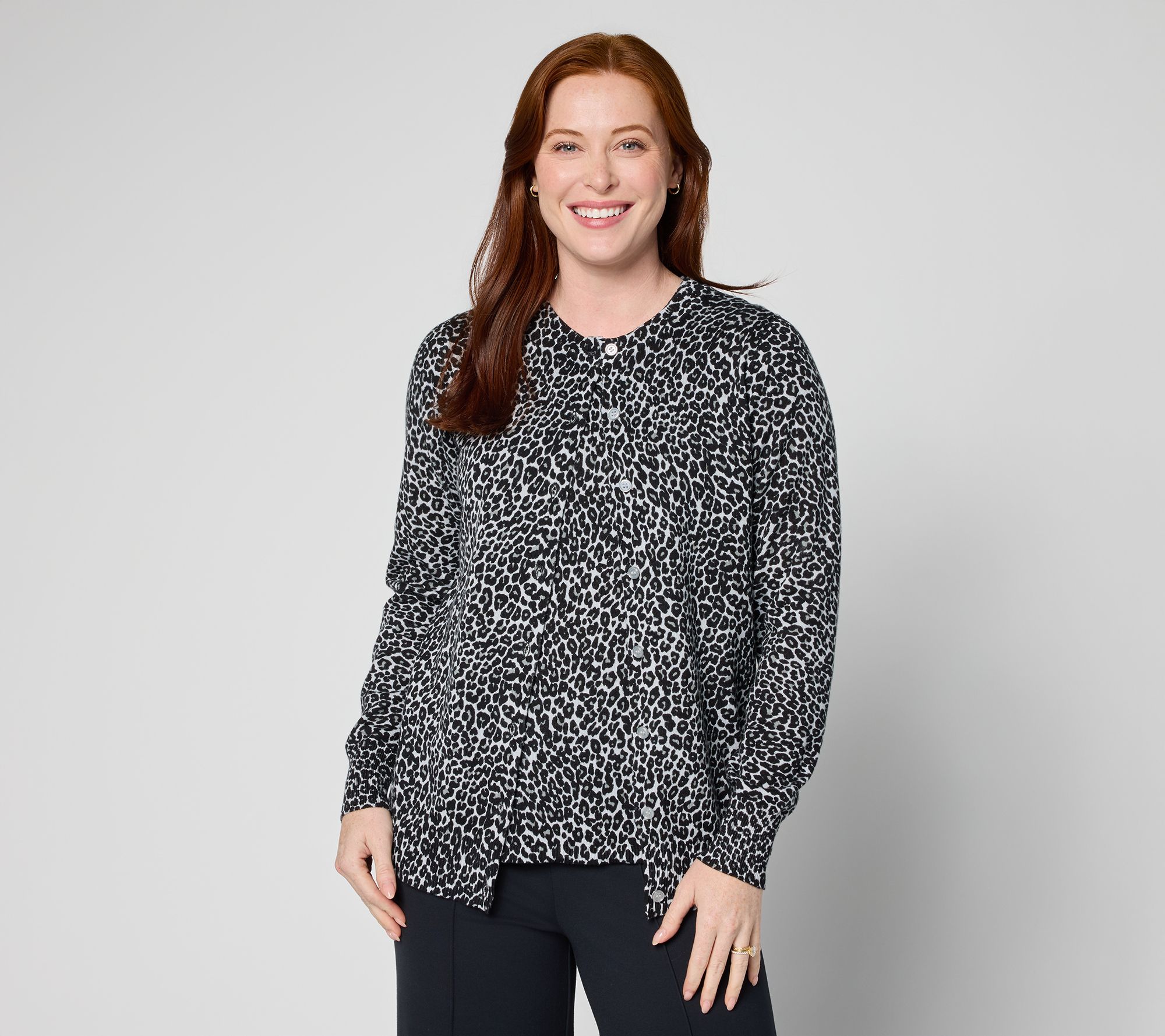 Joan Rivers Printed Leopard Button Front Cardigan